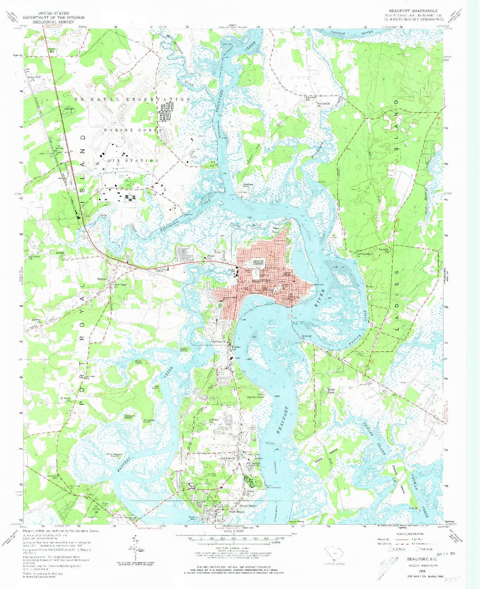 USGS 1:24000-SCALE QUADRANGLE FOR BEAUFORT, SC 1958