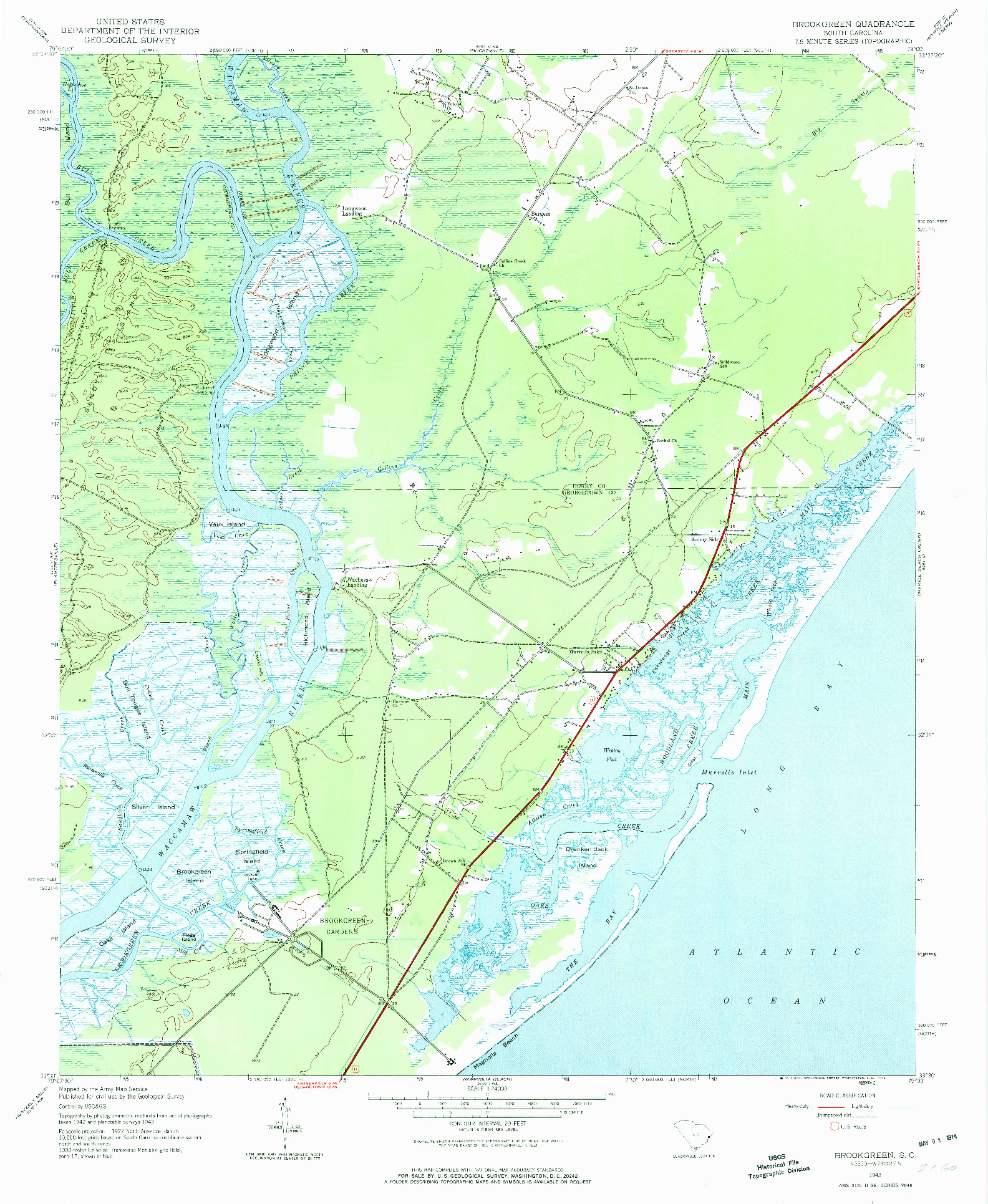 USGS 1:24000-SCALE QUADRANGLE FOR BROOKGREEN, SC 1943