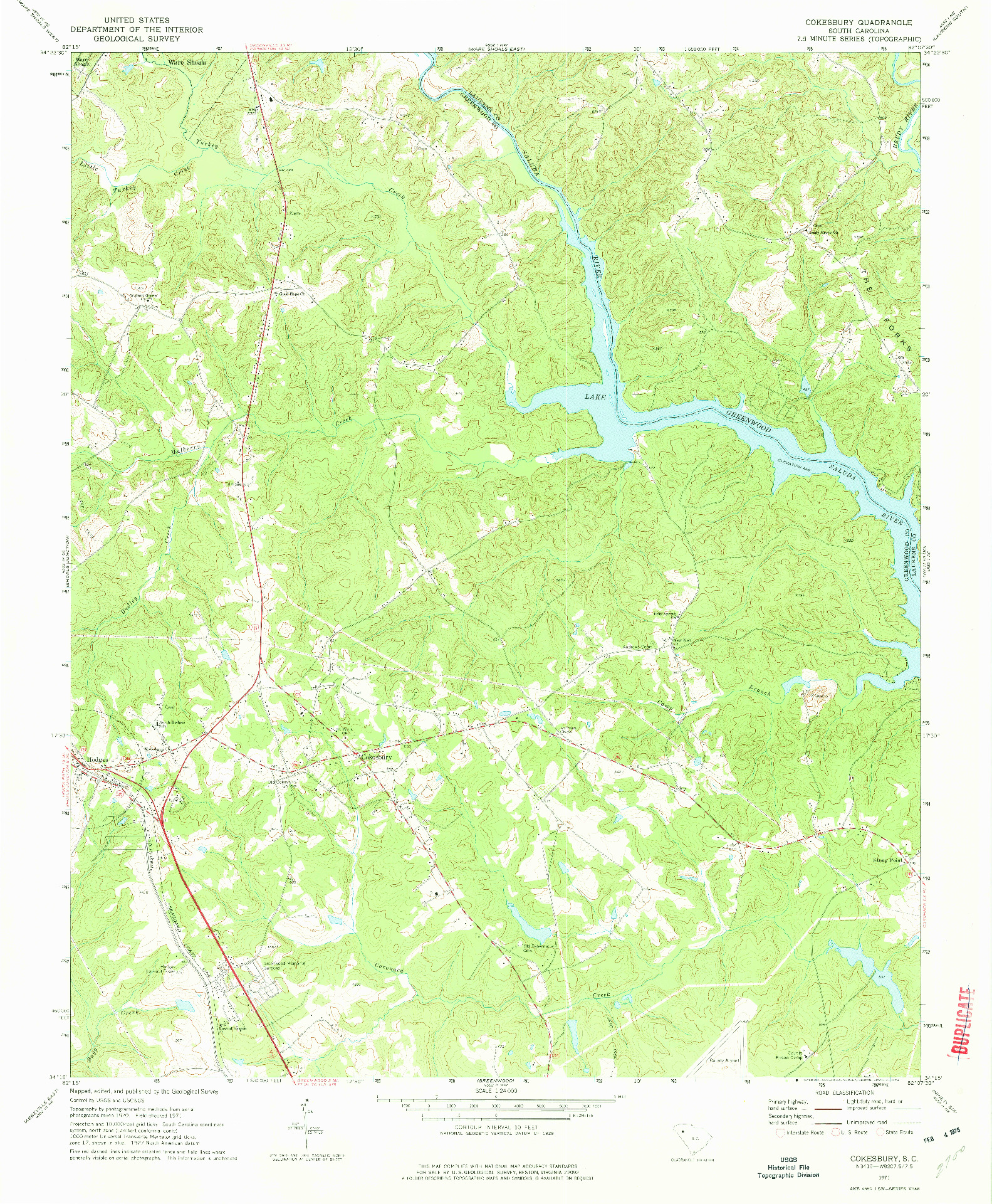 USGS 1:24000-SCALE QUADRANGLE FOR COKESBURY, SC 1971