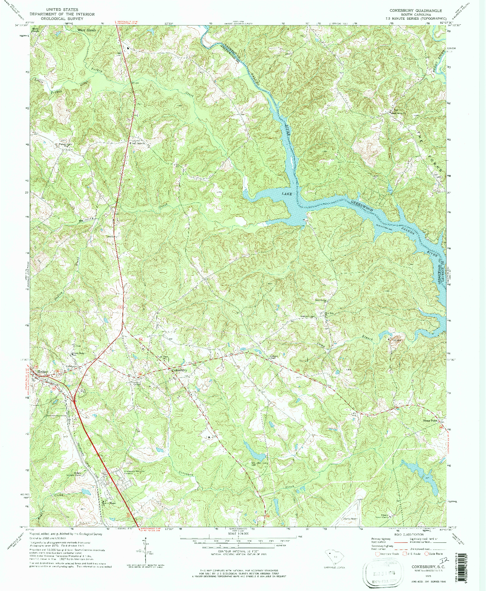 USGS 1:24000-SCALE QUADRANGLE FOR COKESBURY, SC 1971