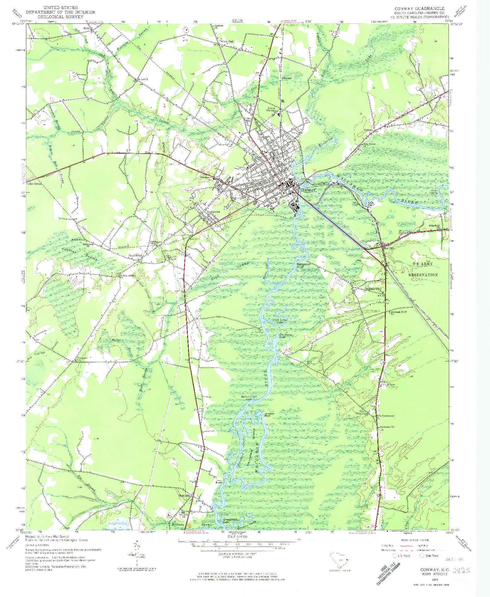 USGS 1:24000-SCALE QUADRANGLE FOR CONWAY, SC 1943