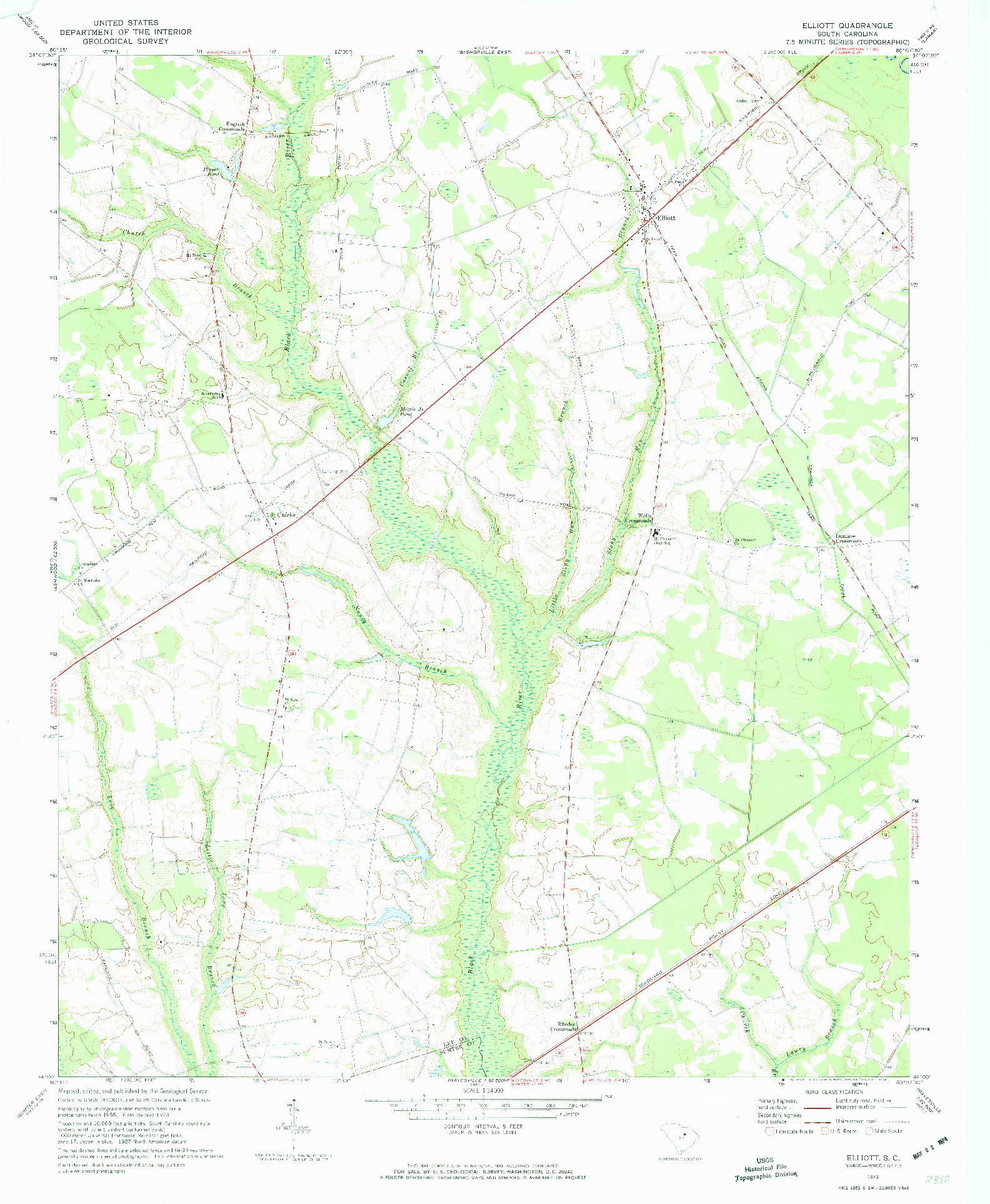 USGS 1:24000-SCALE QUADRANGLE FOR ELLIOTT, SC 1973