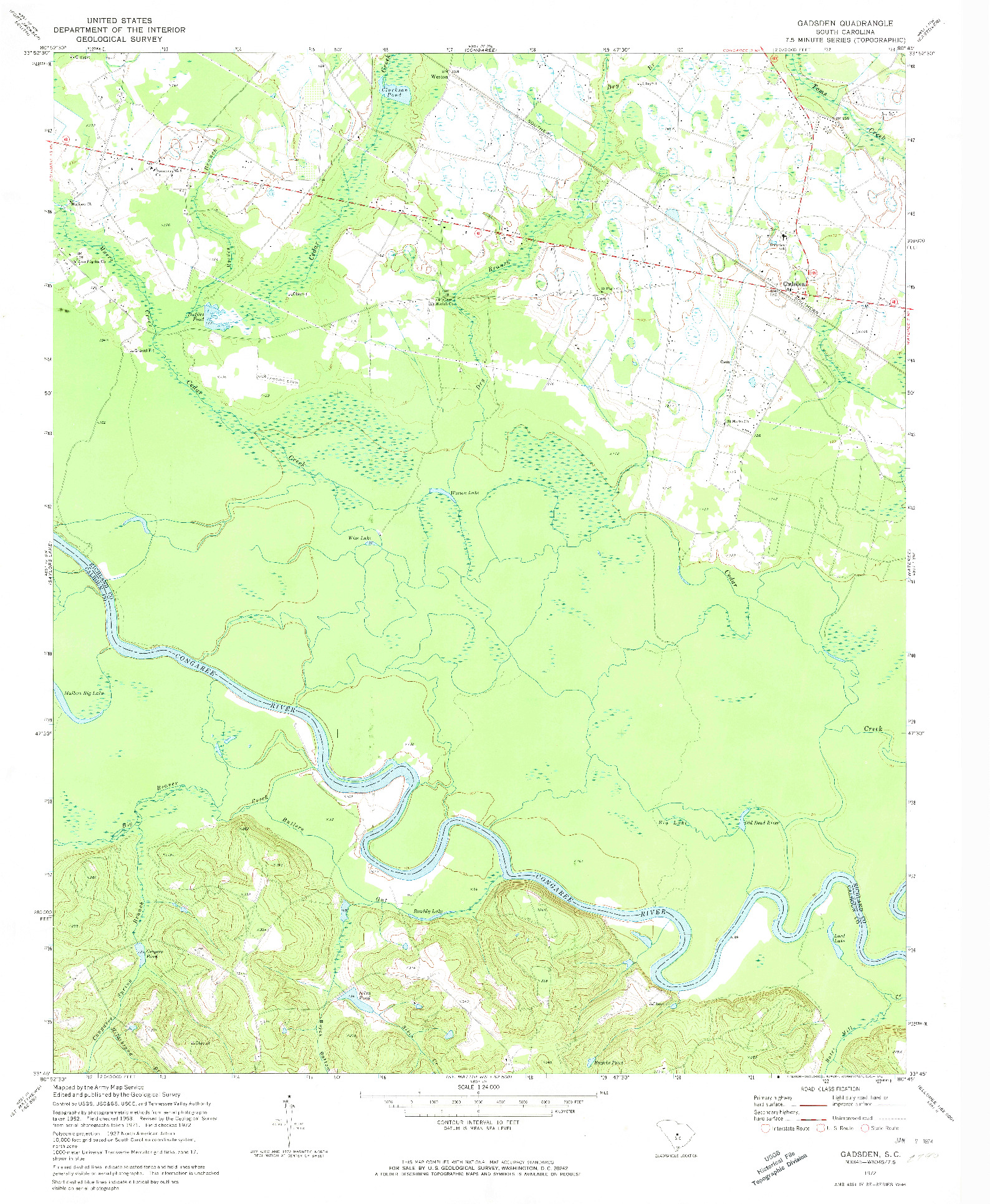 USGS 1:24000-SCALE QUADRANGLE FOR GADSDEN, SC 1972