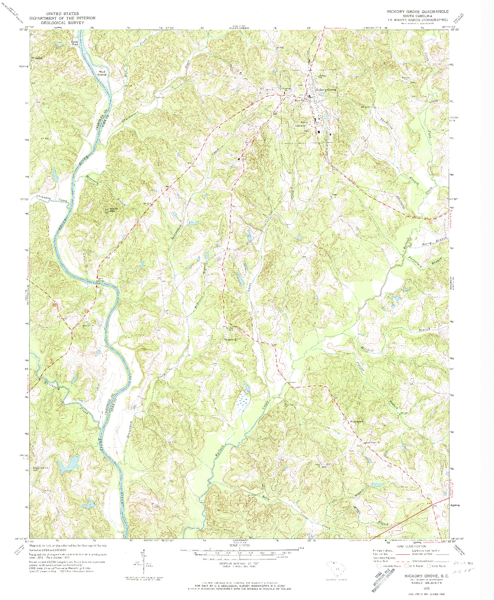 USGS 1:24000-SCALE QUADRANGLE FOR HICKORY GROVE, SC 1972