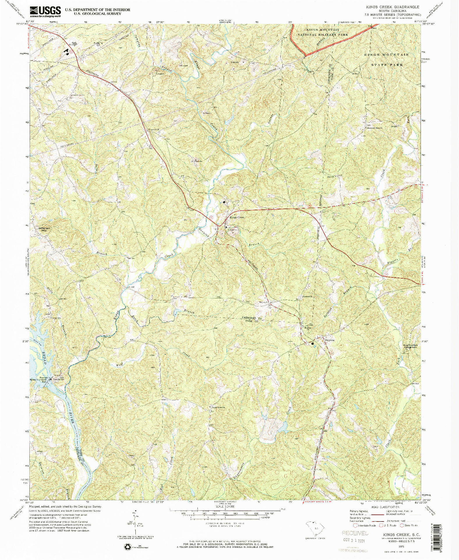 USGS 1:24000-SCALE QUADRANGLE FOR KINGS CREEK, SC 1971