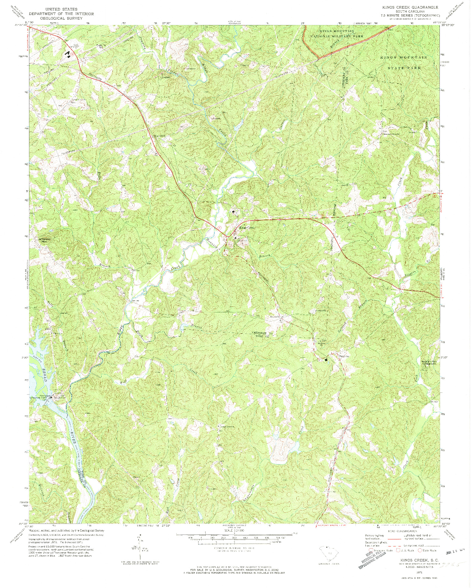 USGS 1:24000-SCALE QUADRANGLE FOR KINGS CREEK, SC 1971