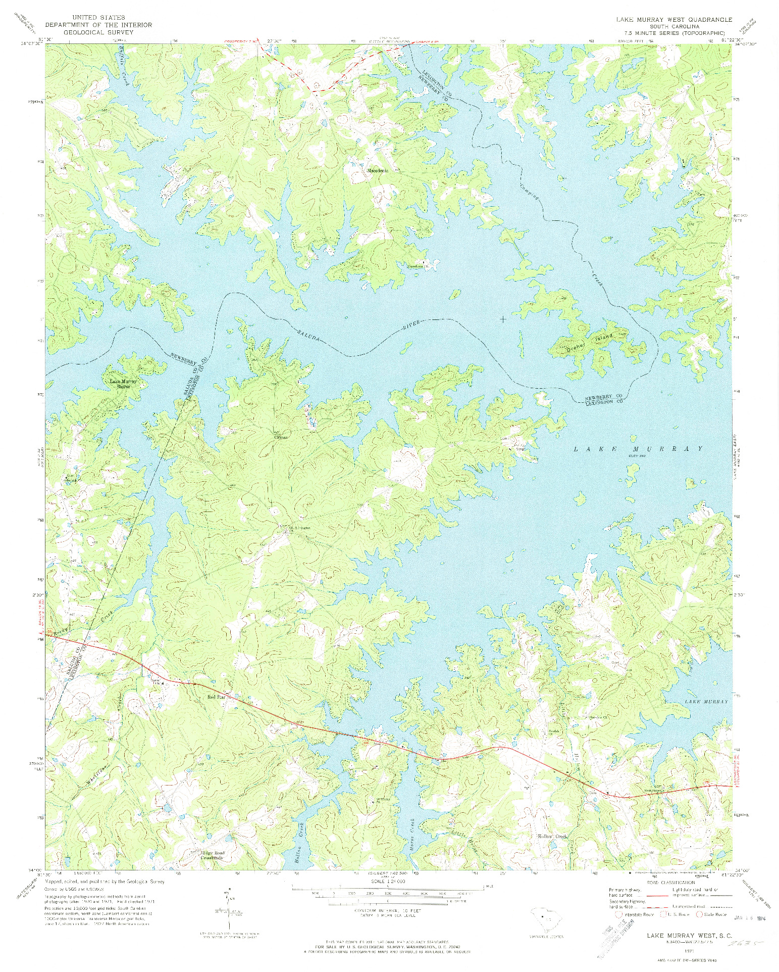 USGS 1:24000-SCALE QUADRANGLE FOR LAKE MURRAY WEST, SC 1971