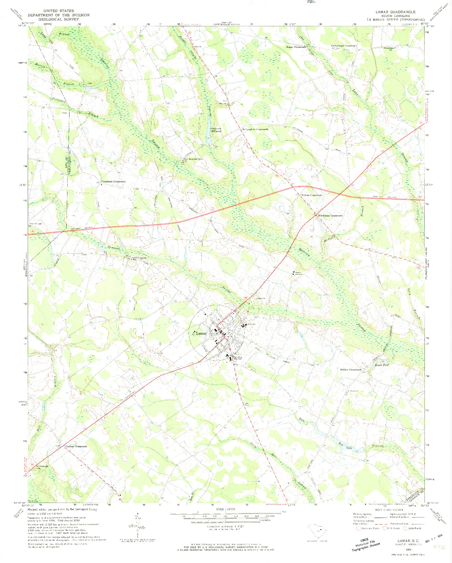 USGS 1:24000-SCALE QUADRANGLE FOR LAMAR, SC 1969