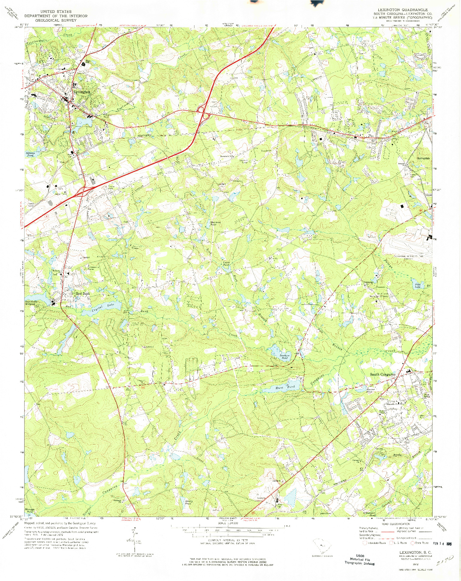 USGS 1:24000-SCALE QUADRANGLE FOR LEXINGTON, SC 1972