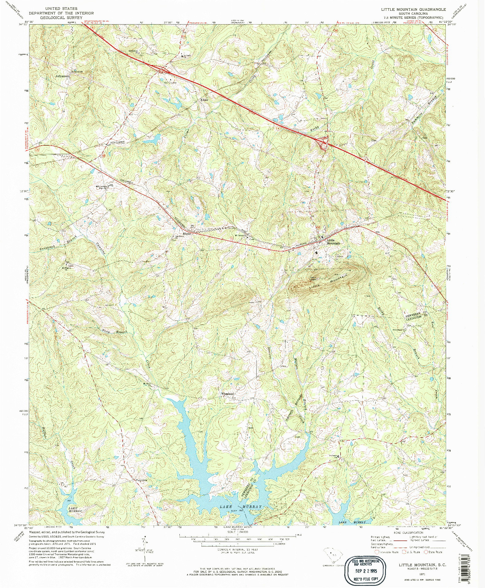 USGS 1:24000-SCALE QUADRANGLE FOR LITTLE MOUNTAIN, SC 1971