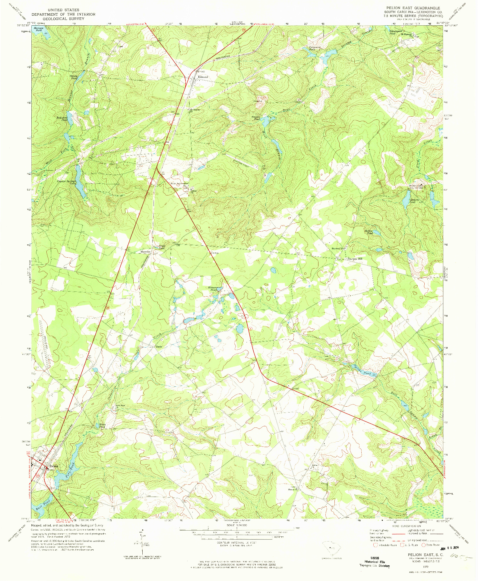 USGS 1:24000-SCALE QUADRANGLE FOR PELION EAST, SC 1972