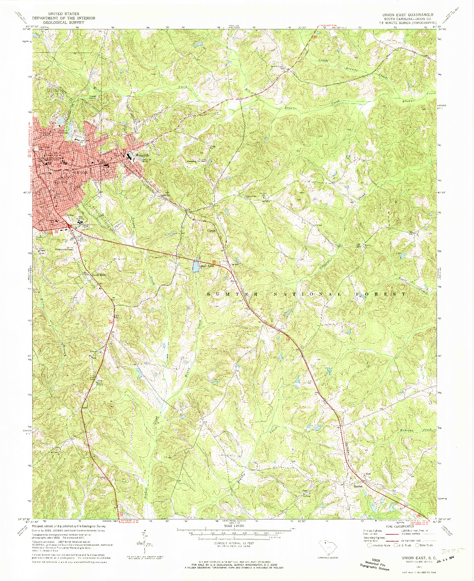 USGS 1:24000-SCALE QUADRANGLE FOR UNION EAST, SC 1971