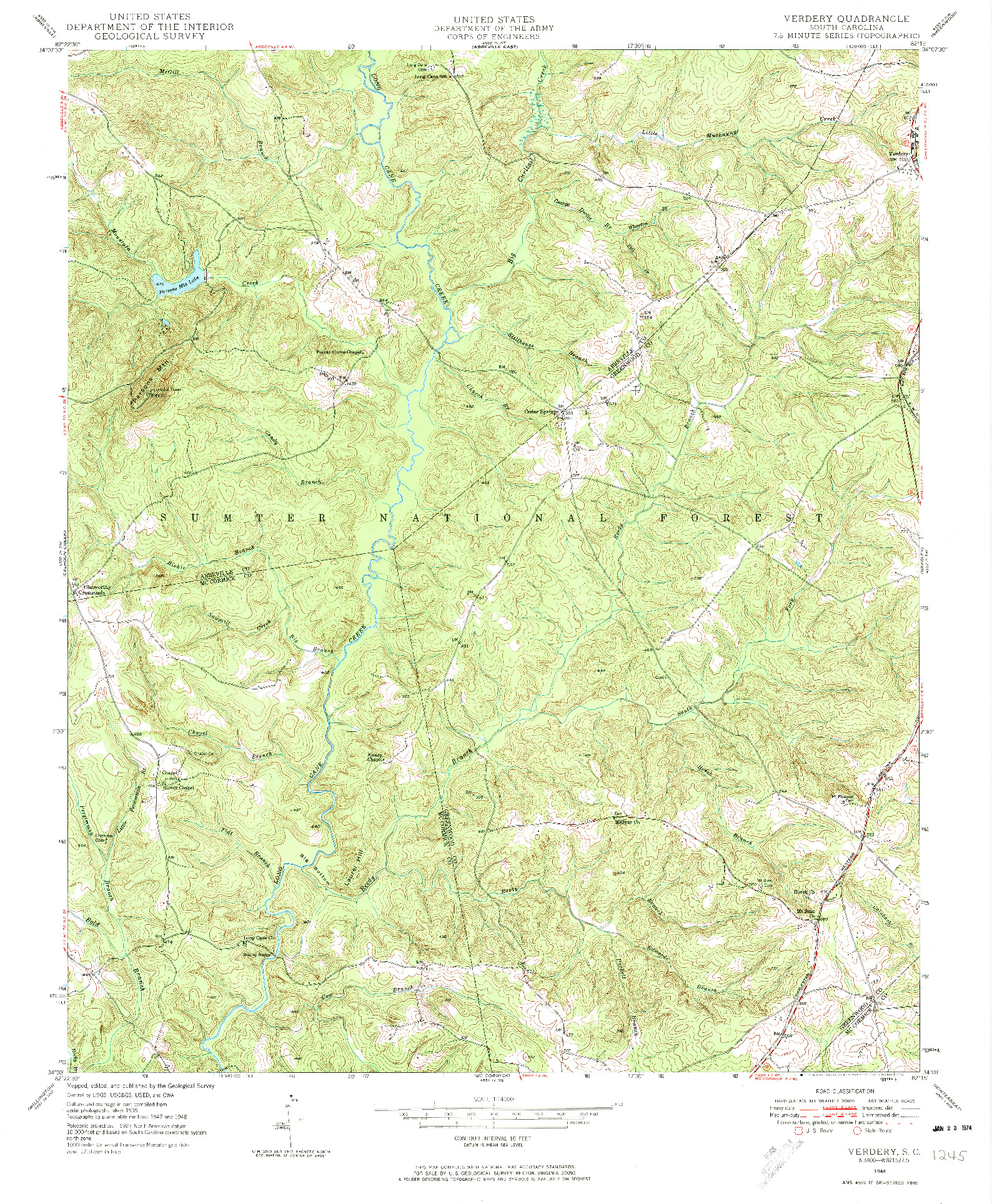 USGS 1:24000-SCALE QUADRANGLE FOR VERDERY, SC 1948