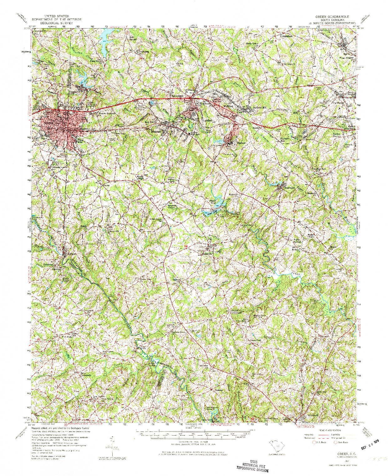 USGS 1:62500-SCALE QUADRANGLE FOR GREER, SC 1957