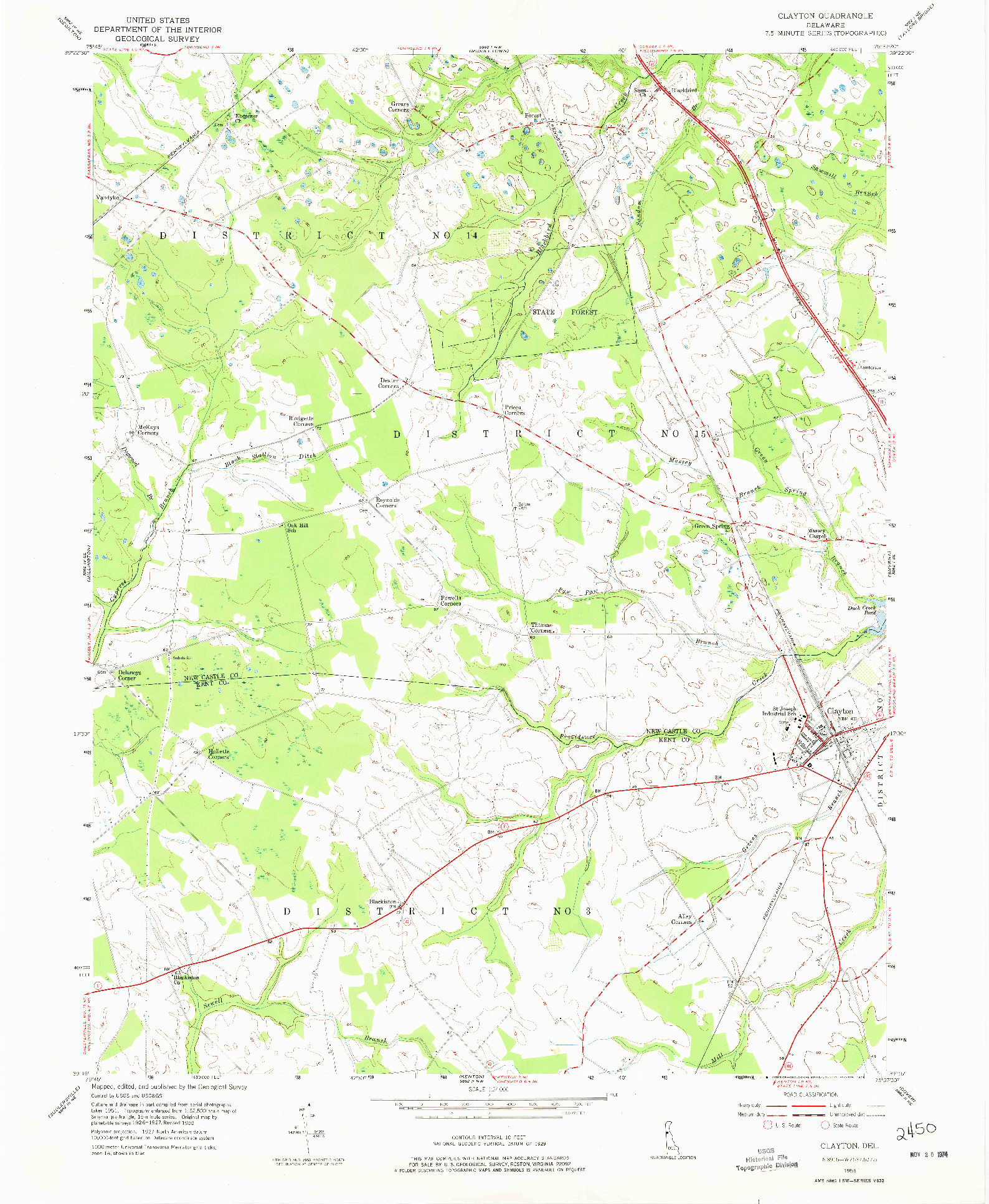 USGS 1:24000-SCALE QUADRANGLE FOR CLAYTON, DE 1955