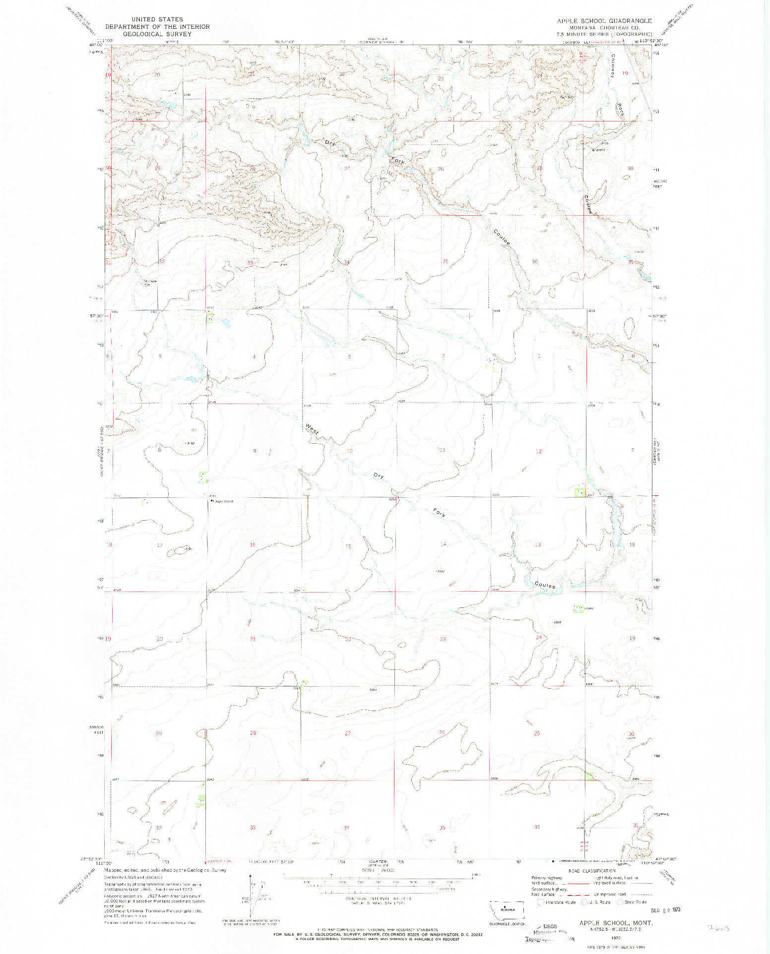 USGS 1:24000-SCALE QUADRANGLE FOR APPLE SCHOOL, MT 1970