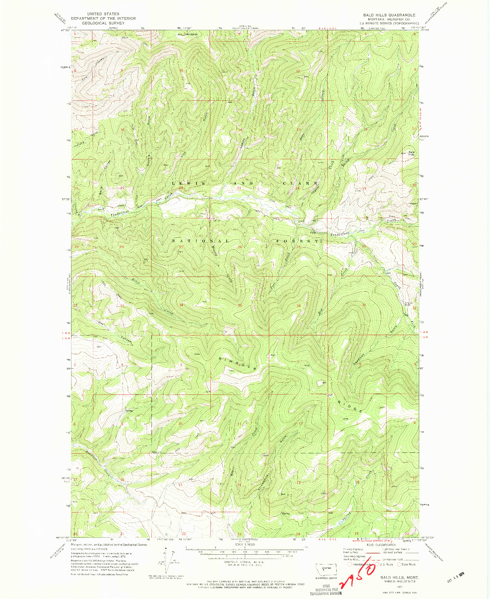 USGS 1:24000-SCALE QUADRANGLE FOR BALD HILLS, MT 1971