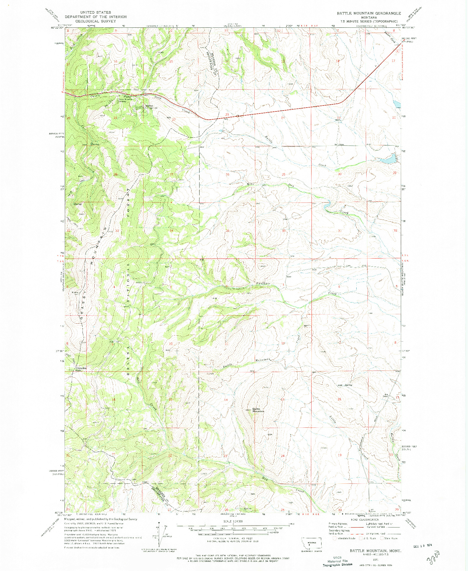 USGS 1:24000-SCALE QUADRANGLE FOR BATTLE MOUNTAIN, MT 1971