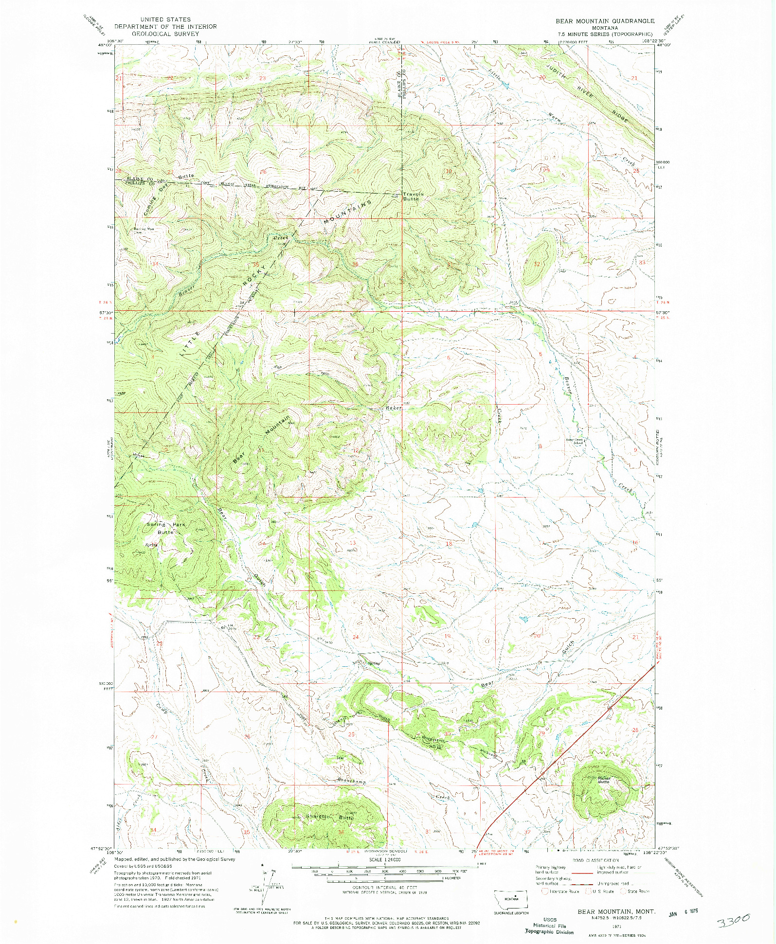 USGS 1:24000-SCALE QUADRANGLE FOR BEAR MOUNTAIN, MT 1971