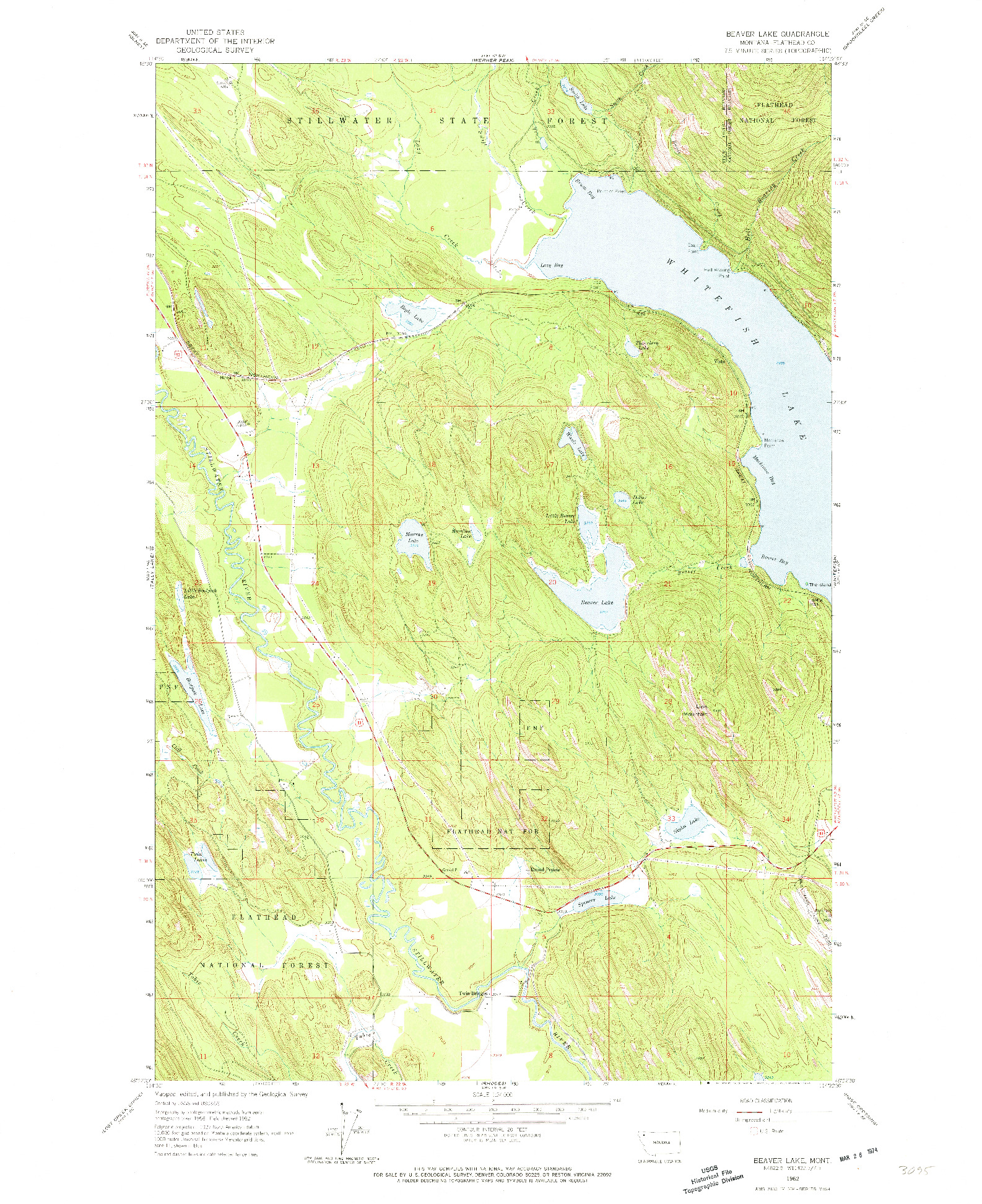 USGS 1:24000-SCALE QUADRANGLE FOR BEAVER LAKE, MT 1962