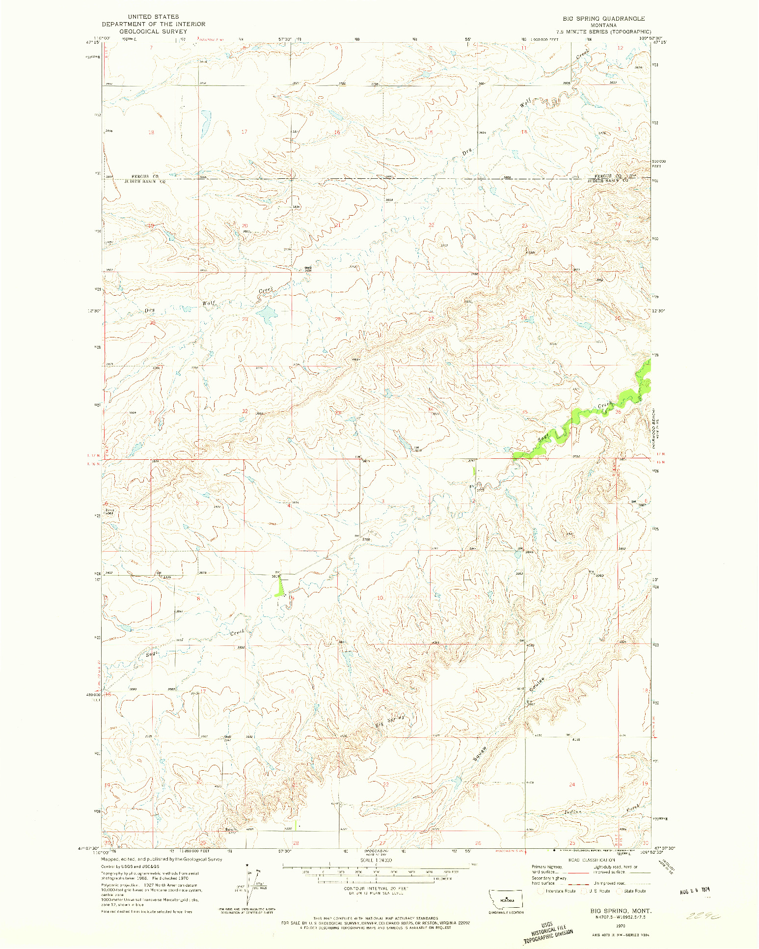 USGS 1:24000-SCALE QUADRANGLE FOR BIG SPRING, MT 1970