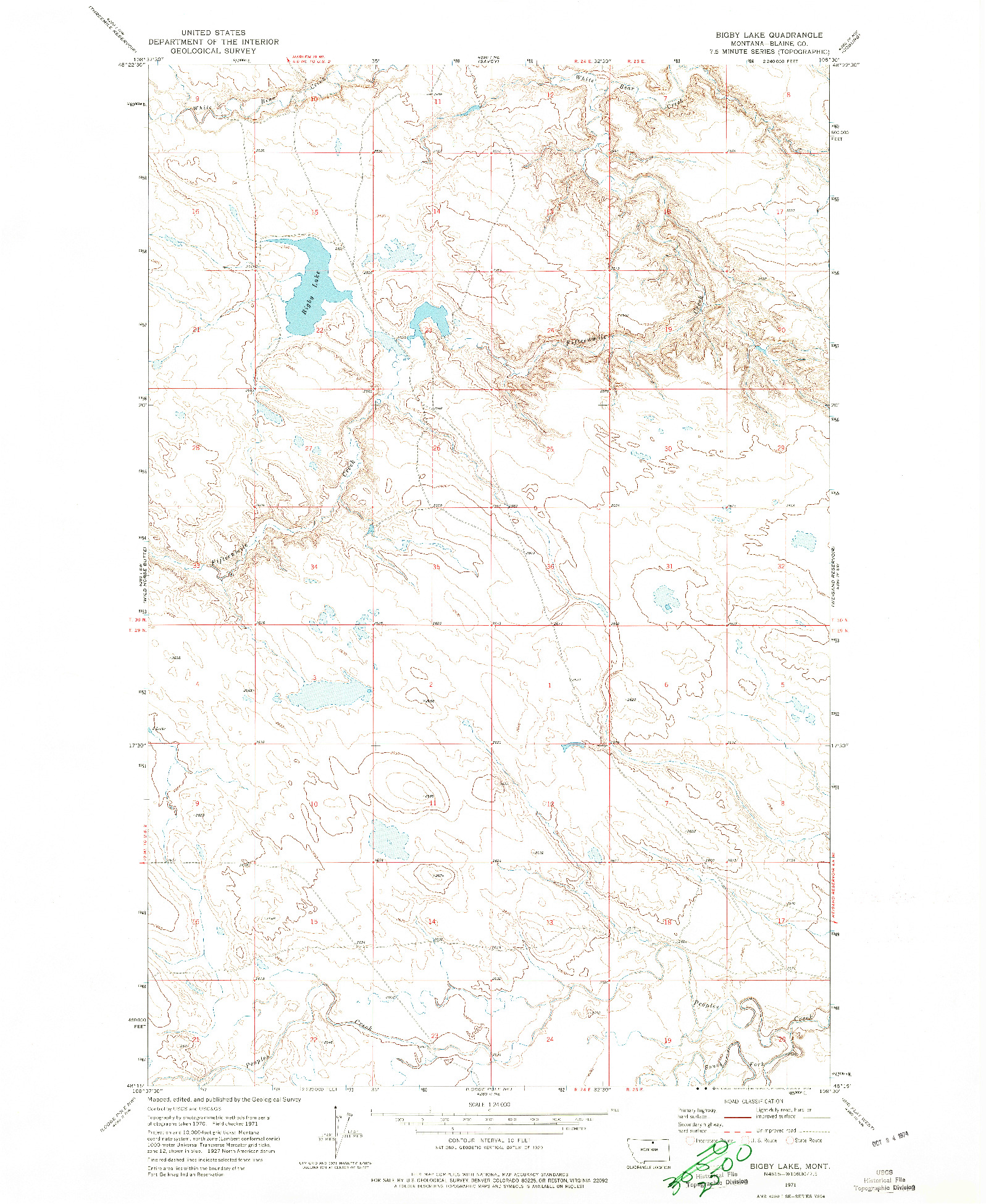 USGS 1:24000-SCALE QUADRANGLE FOR BIGBY LAKE, MT 1971