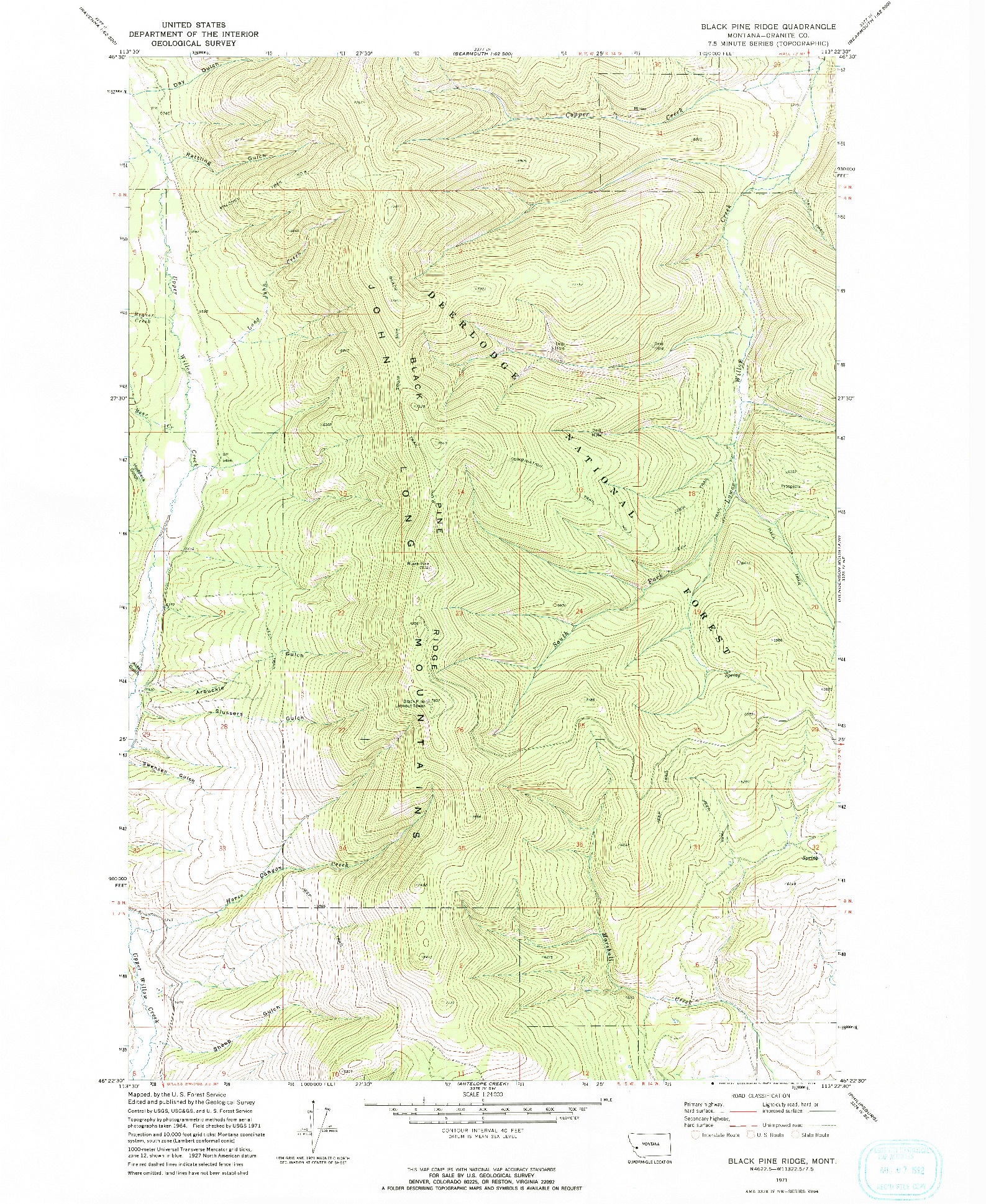 USGS 1:24000-SCALE QUADRANGLE FOR BLACK PINE RIDGE, MT 1971