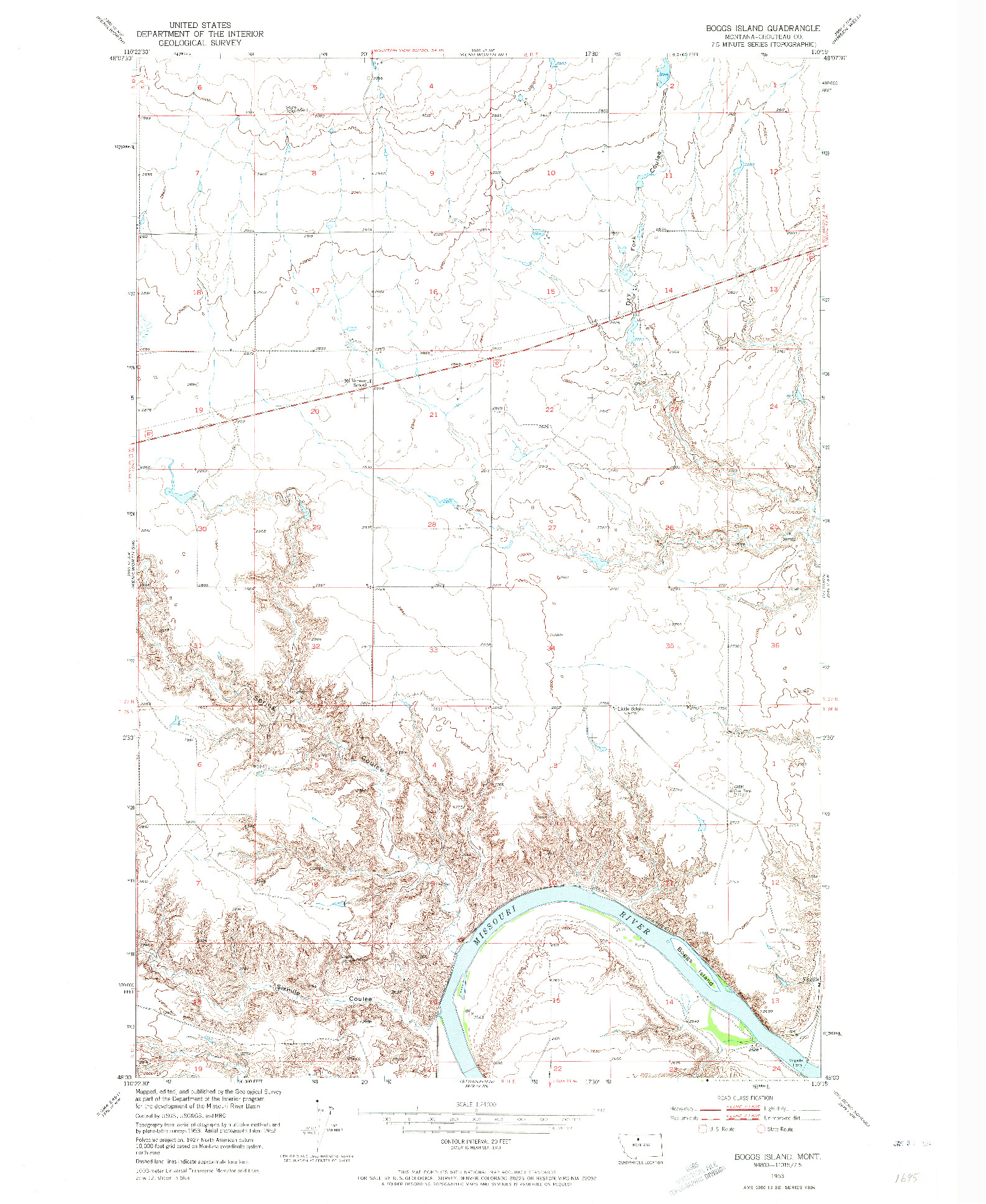 USGS 1:24000-SCALE QUADRANGLE FOR BOGGS ISLAND, MT 1953