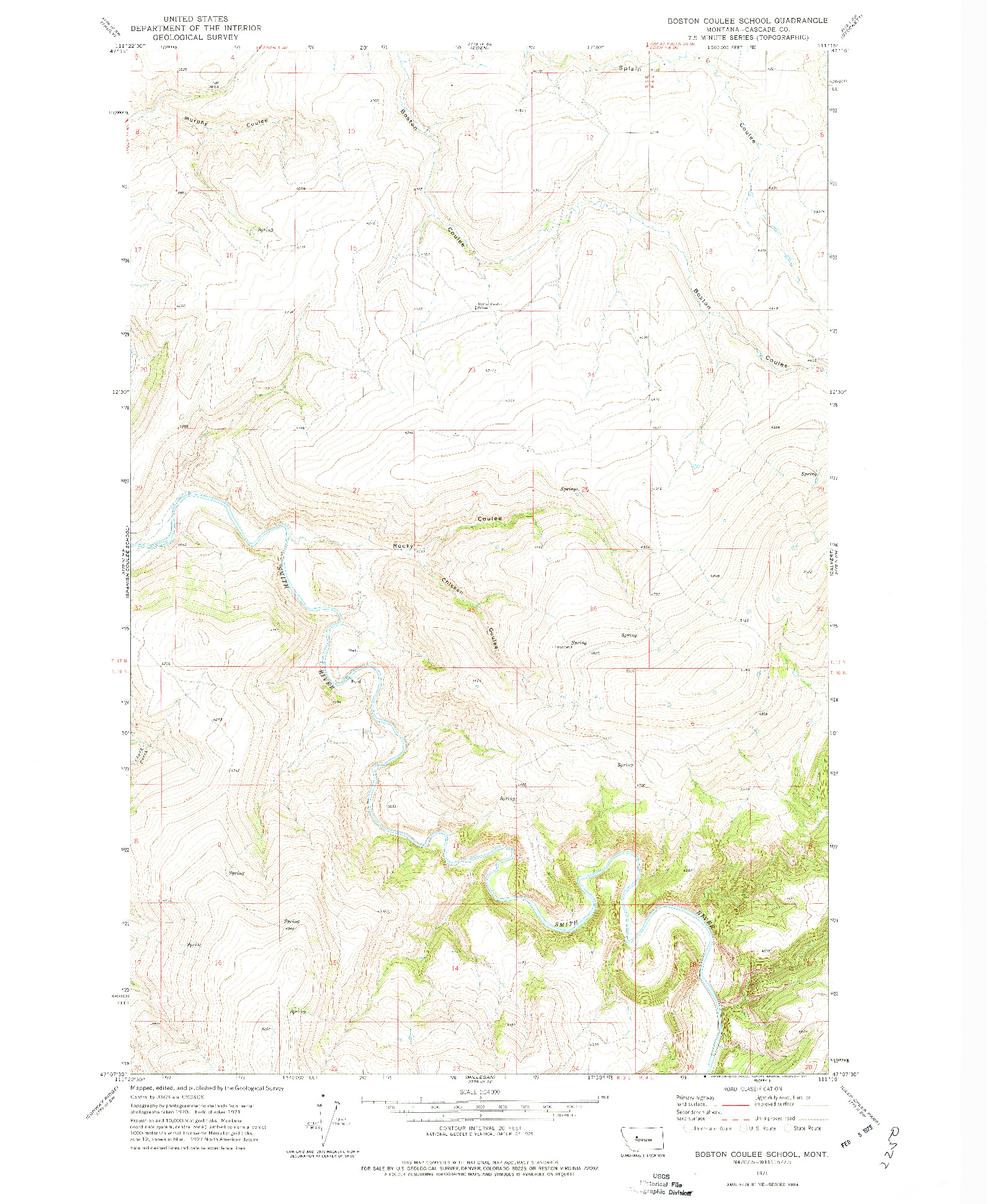 USGS 1:24000-SCALE QUADRANGLE FOR BOSTON COULEE SCHOOL, MT 1971