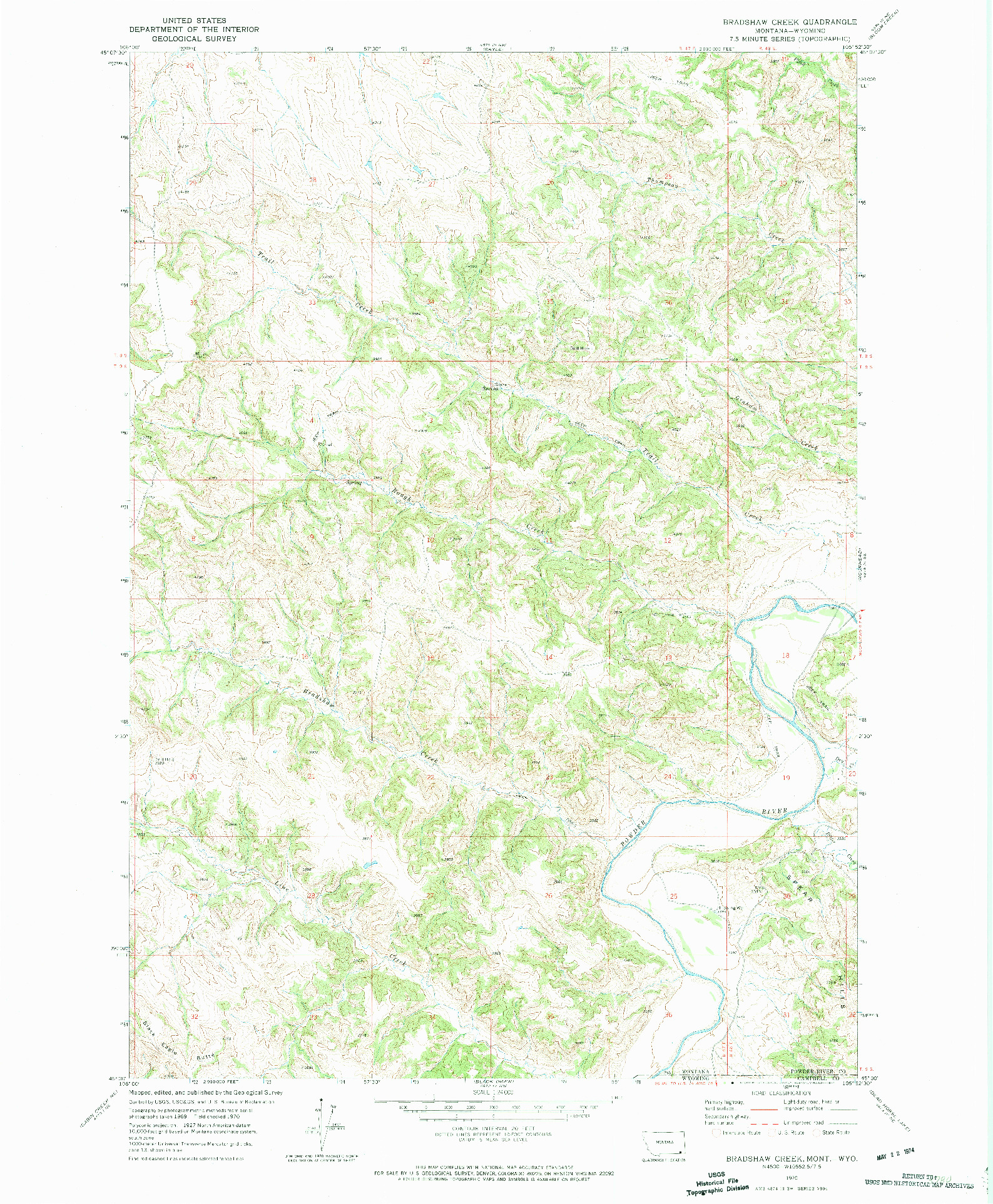 USGS 1:24000-SCALE QUADRANGLE FOR BRADSHAW CREEK, MT 1970