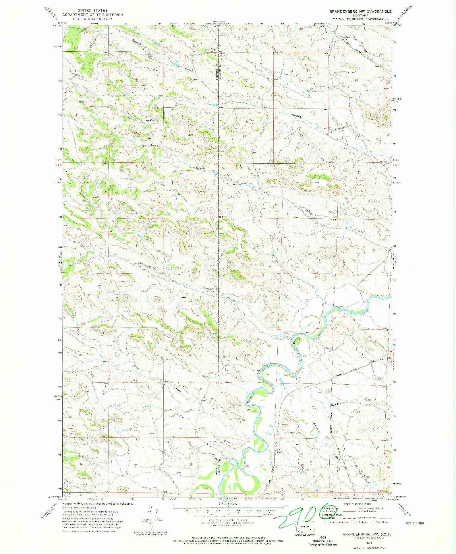 USGS 1:24000-SCALE QUADRANGLE FOR BRANDENBERG NW, MT 1971