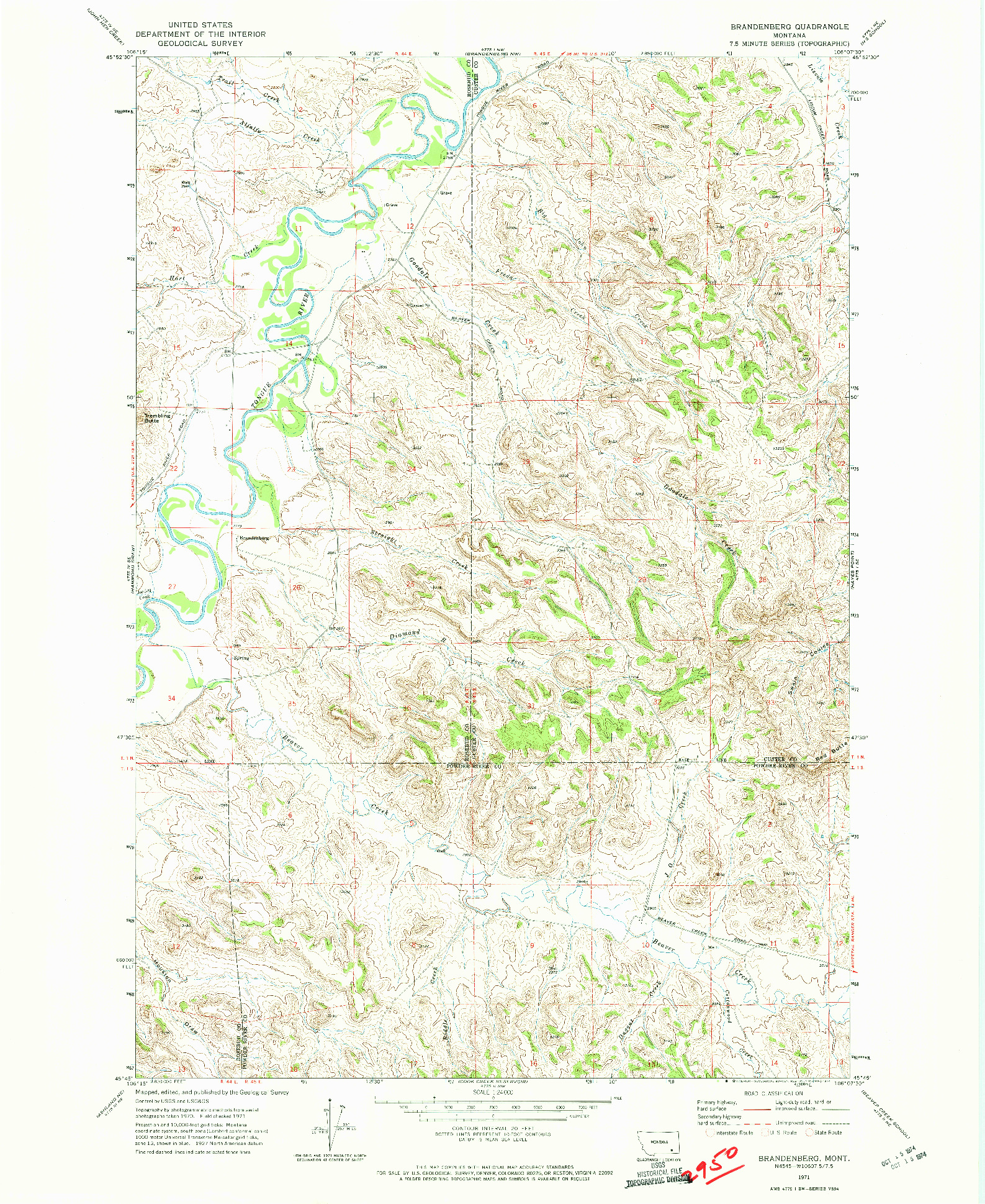 USGS 1:24000-SCALE QUADRANGLE FOR BRANDENBERG, MT 1971