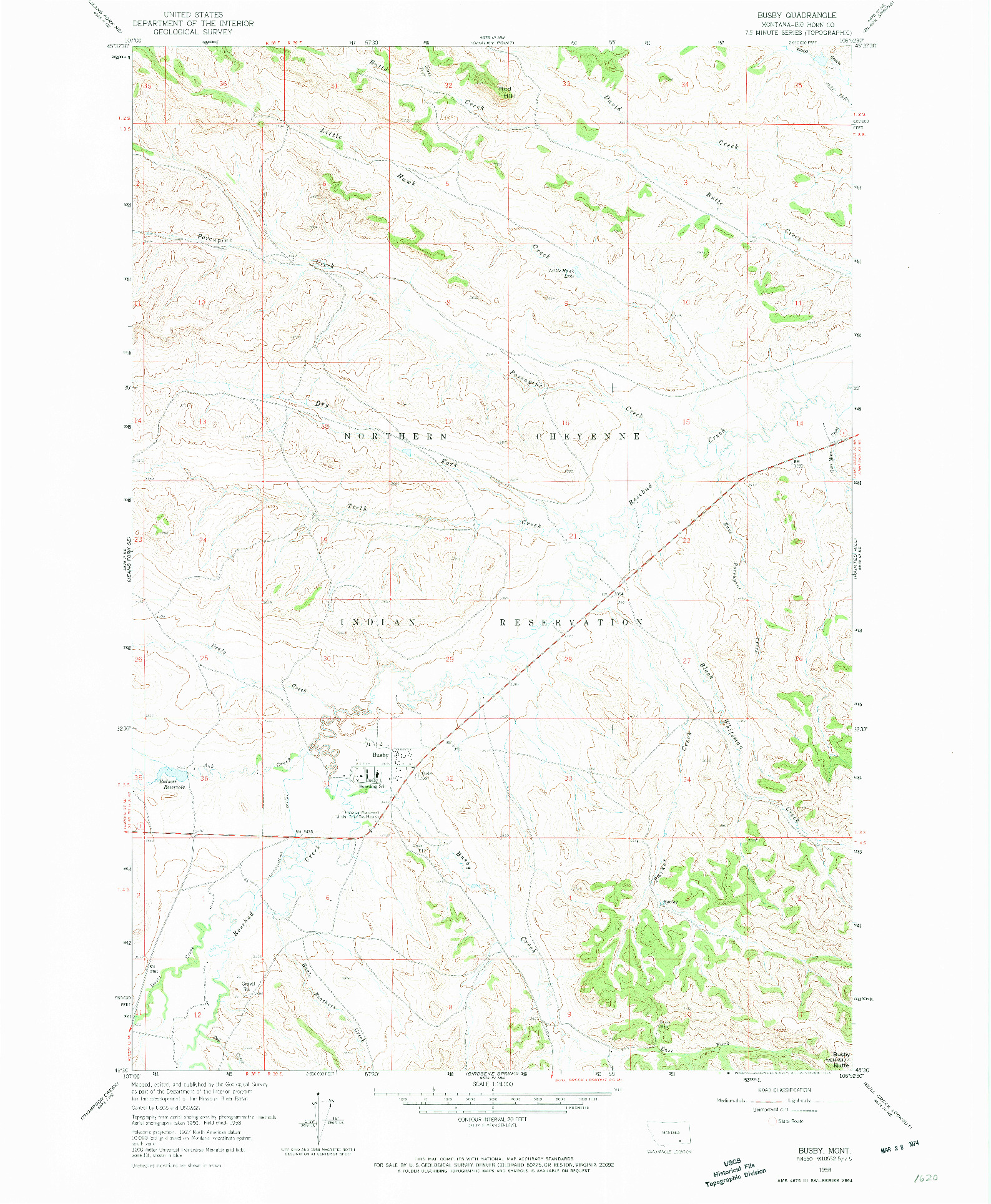 USGS 1:24000-SCALE QUADRANGLE FOR BUSBY, MT 1958