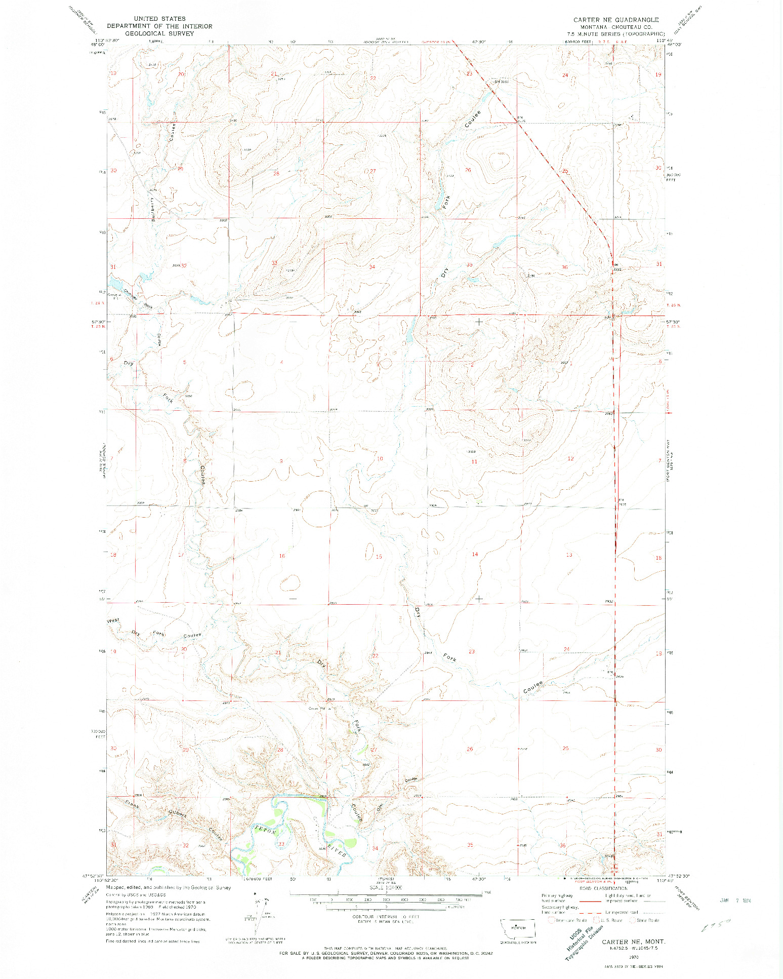 USGS 1:24000-SCALE QUADRANGLE FOR CARTER NE, MT 1970