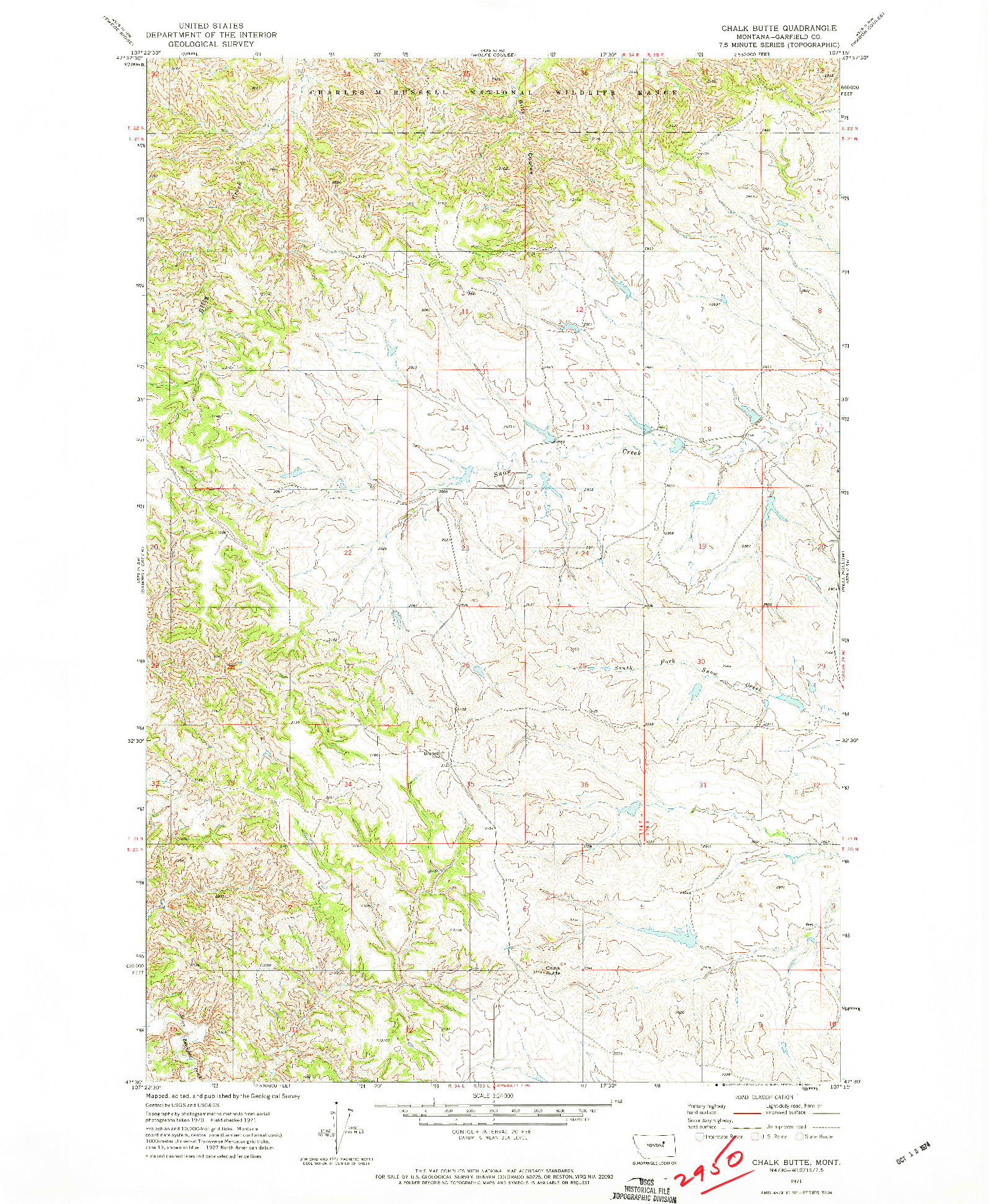 USGS 1:24000-SCALE QUADRANGLE FOR CHALK BUTTE, MT 1971