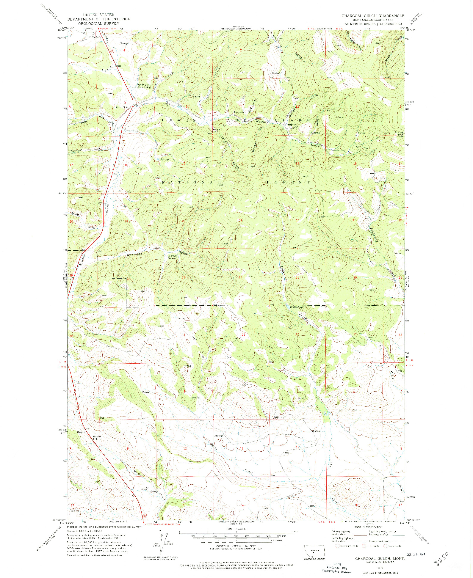 USGS 1:24000-SCALE QUADRANGLE FOR CHARCOAL GULCH, MT 1971