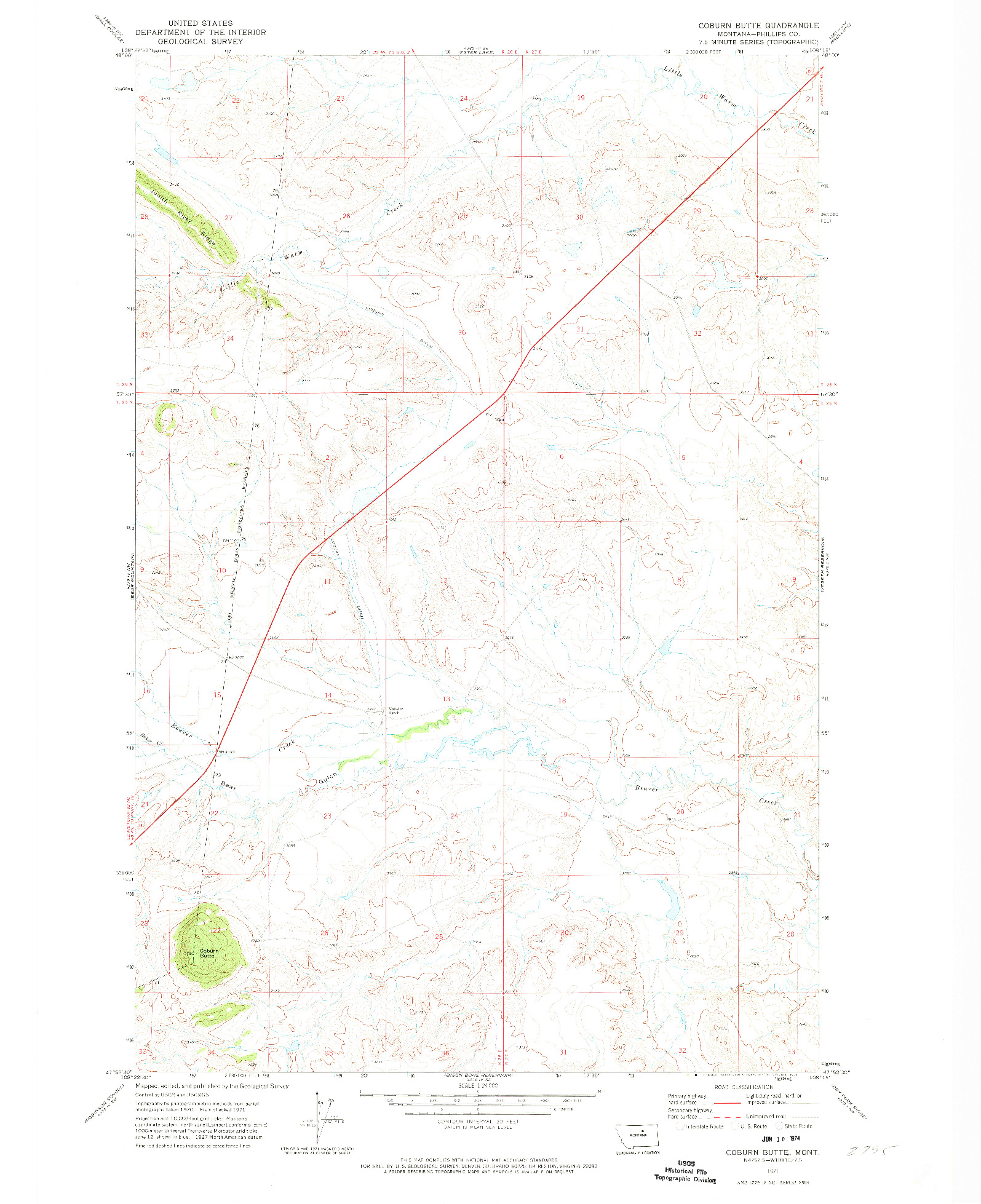 USGS 1:24000-SCALE QUADRANGLE FOR COBURN BUTTE, MT 1971