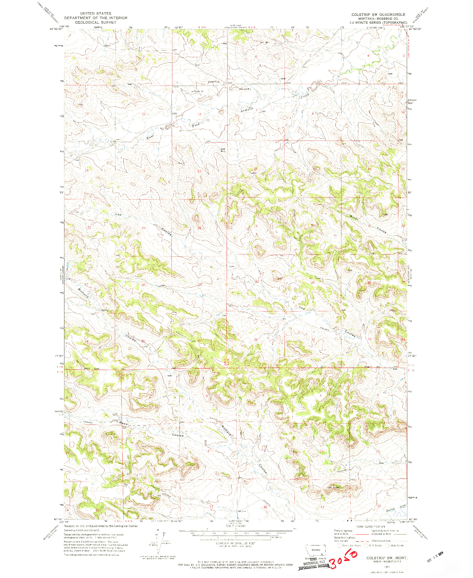 USGS 1:24000-SCALE QUADRANGLE FOR COLSTRIP SW, MT 1971