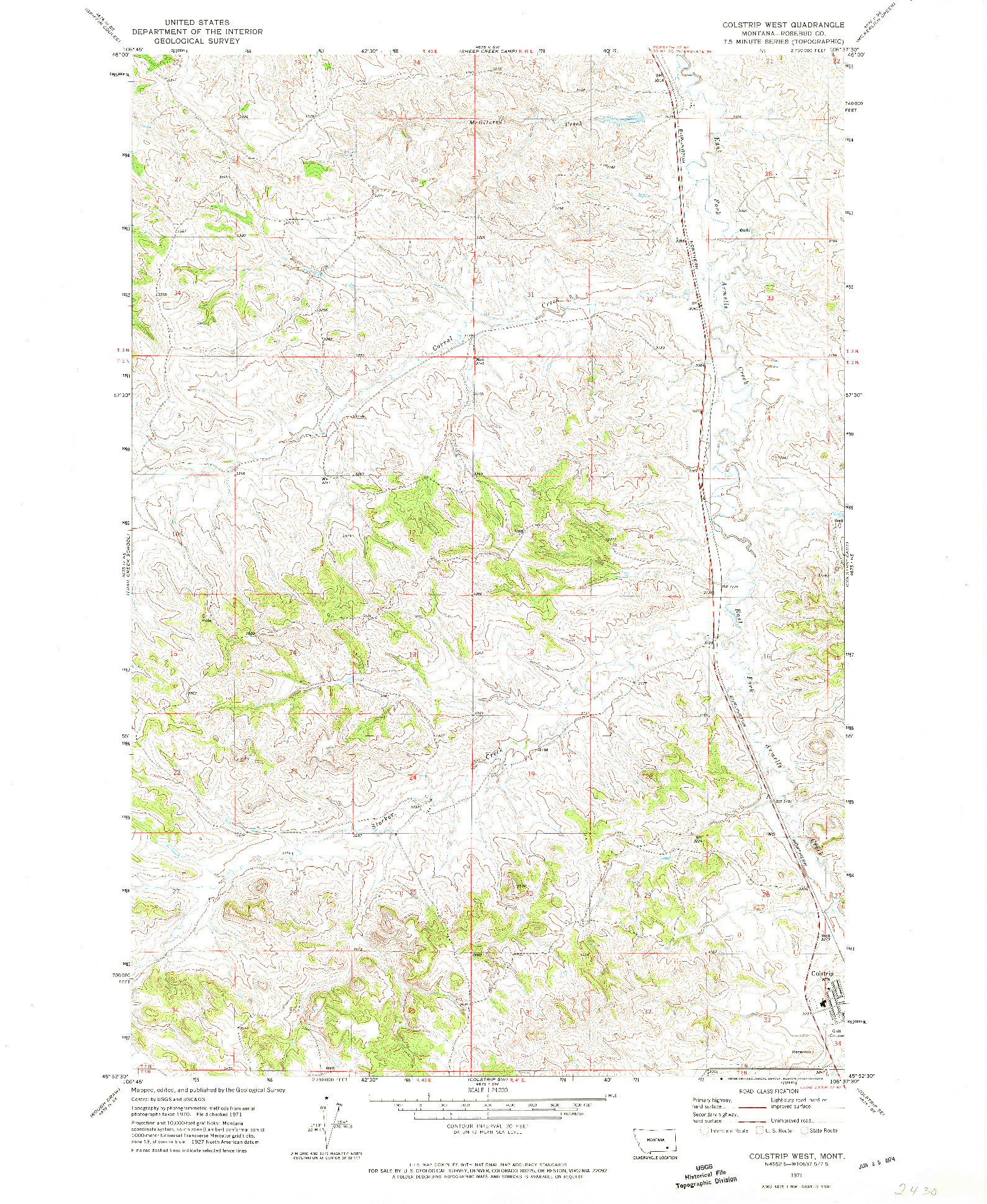 USGS 1:24000-SCALE QUADRANGLE FOR COLSTRIP WEST, MT 1971