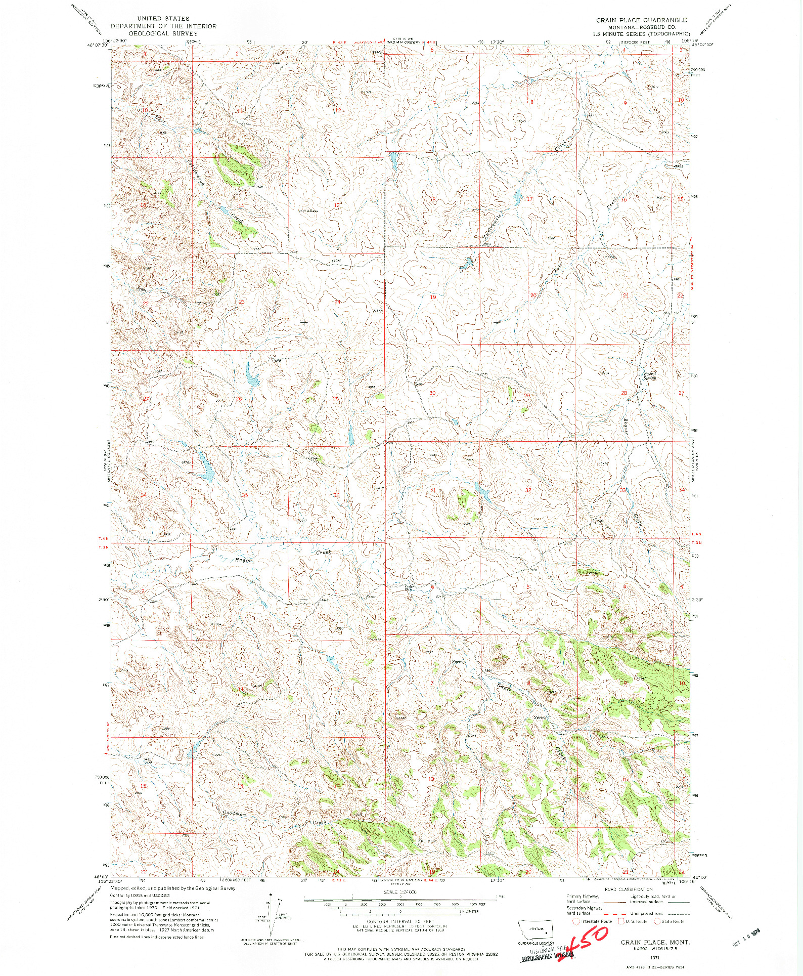 USGS 1:24000-SCALE QUADRANGLE FOR CRAIN PLACE, MT 1971