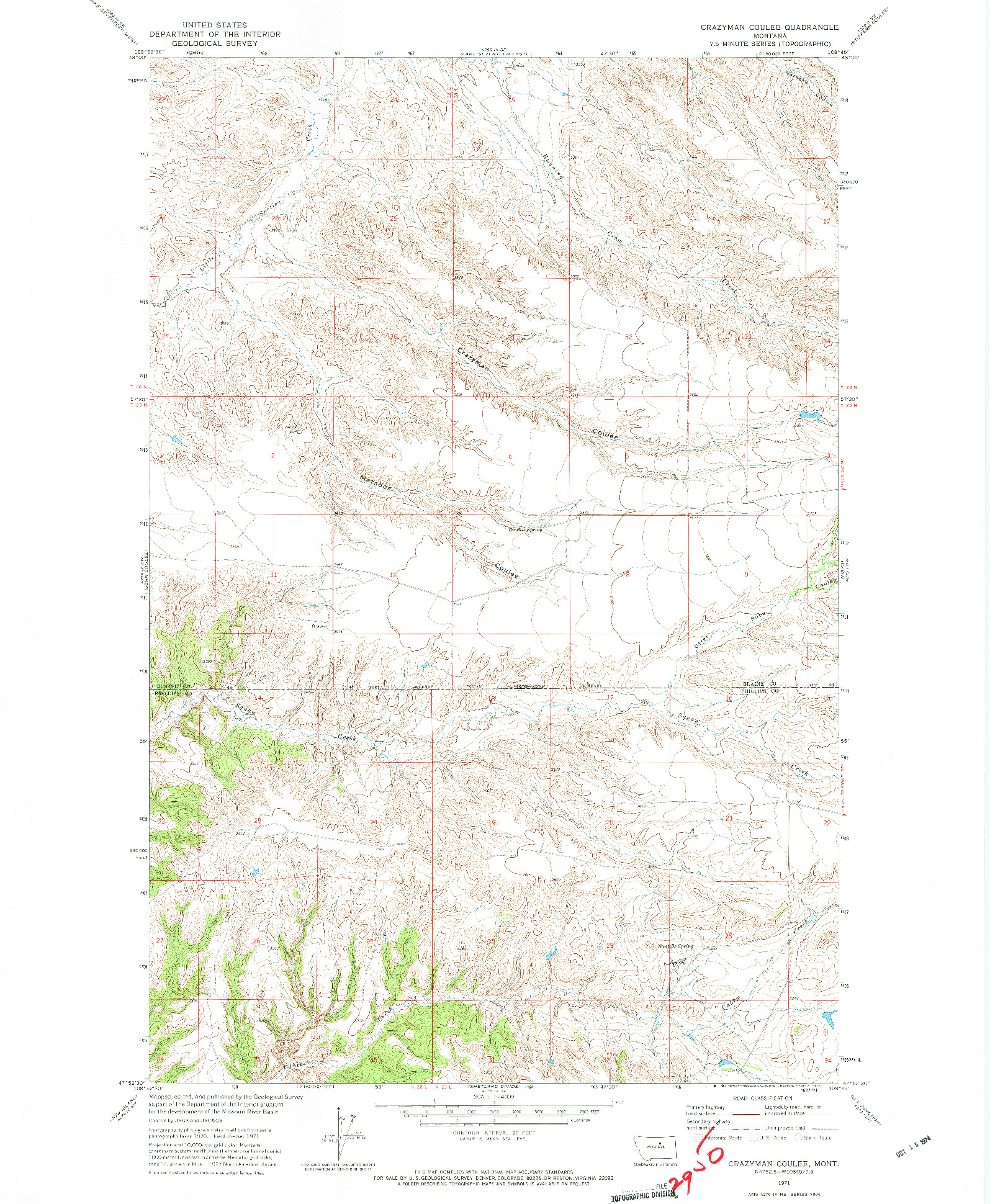 USGS 1:24000-SCALE QUADRANGLE FOR CRAZYMAN COULEE, MT 1971