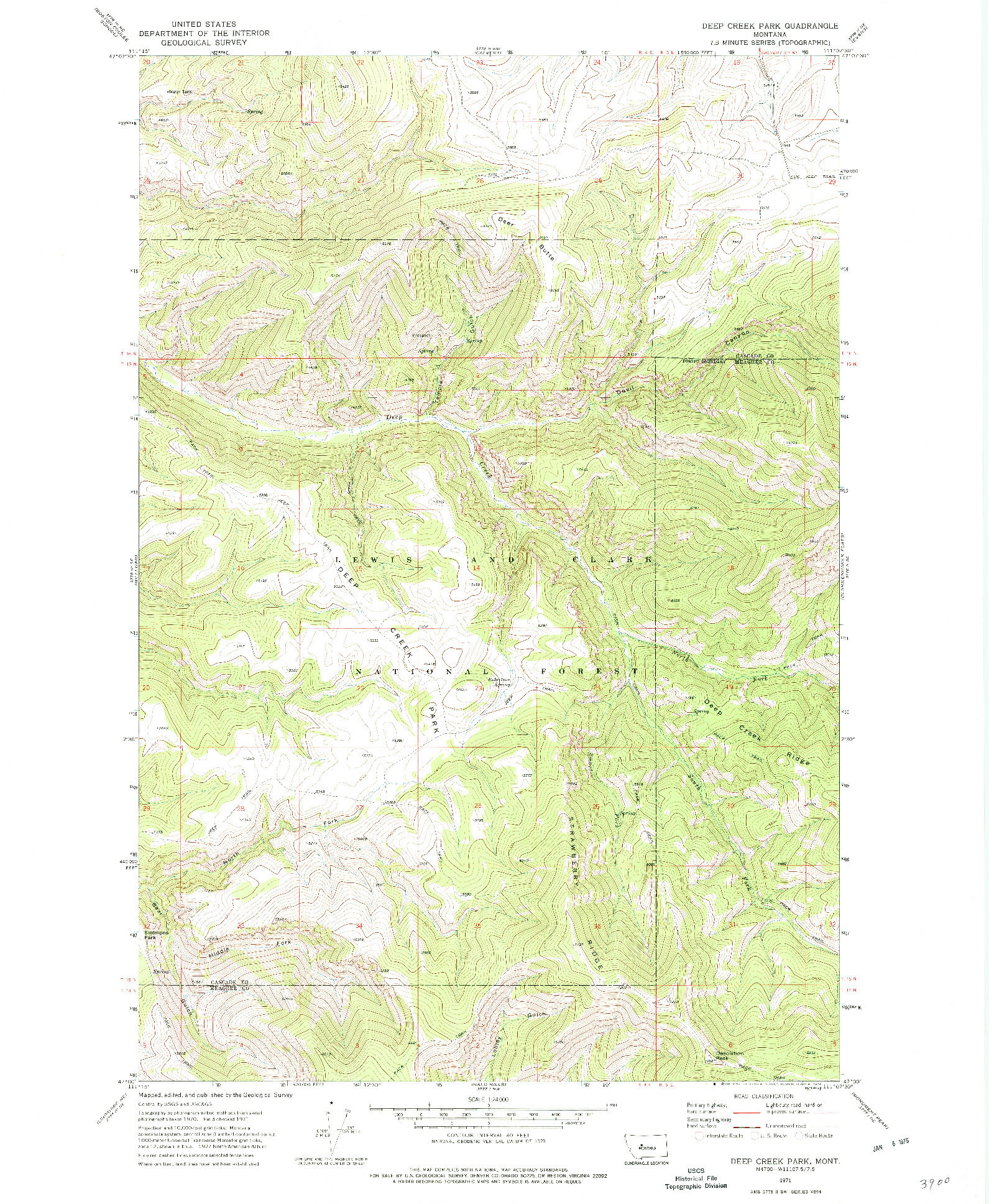 USGS 1:24000-SCALE QUADRANGLE FOR DEEP CREEK PARK, MT 1971