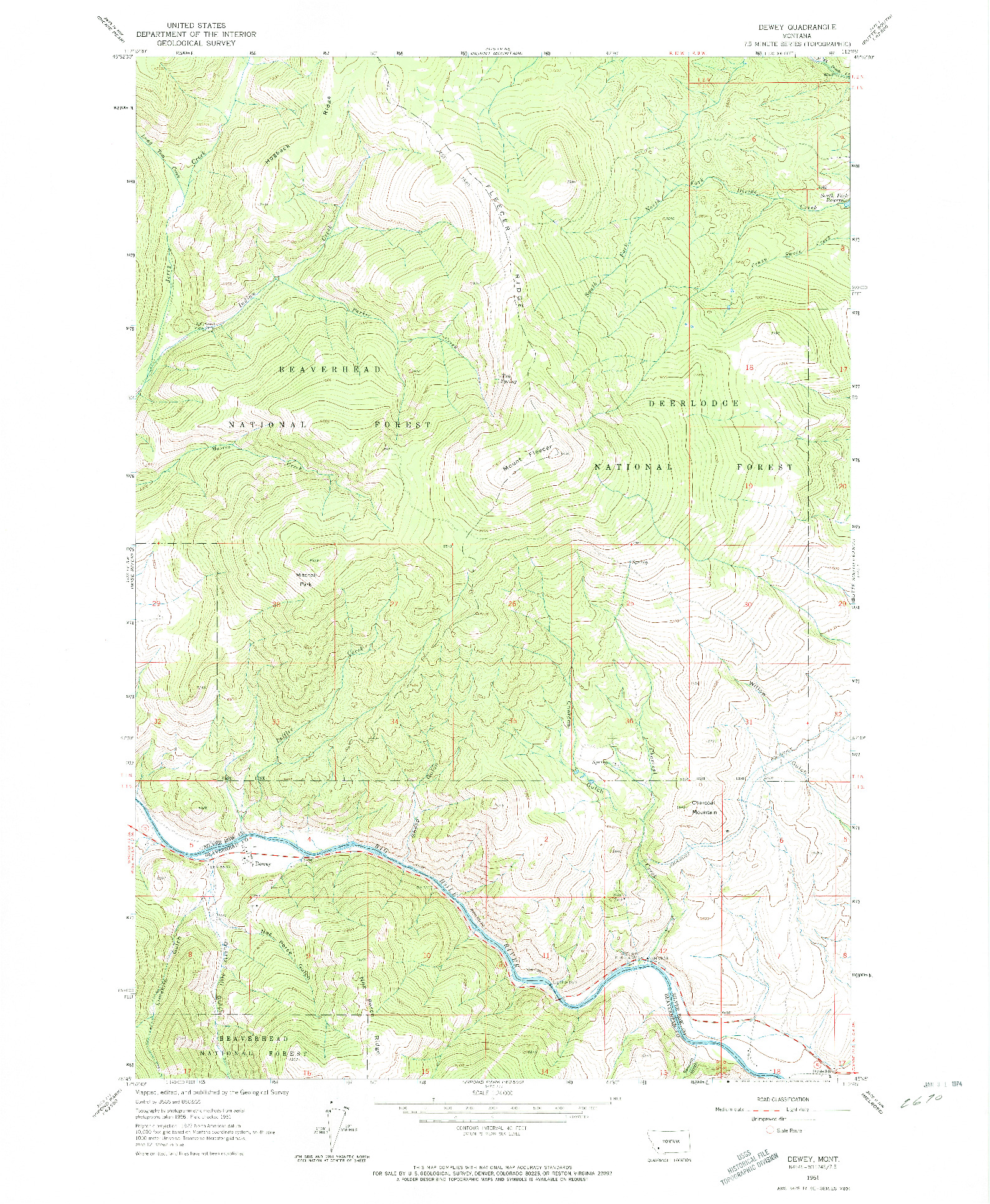 USGS 1:24000-SCALE QUADRANGLE FOR DEWEY, MT 1961