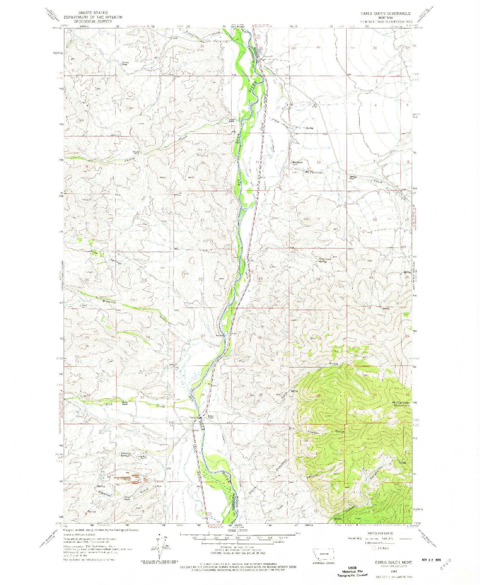 USGS 1:24000-SCALE QUADRANGLE FOR EARLS GULCH, MT 1961