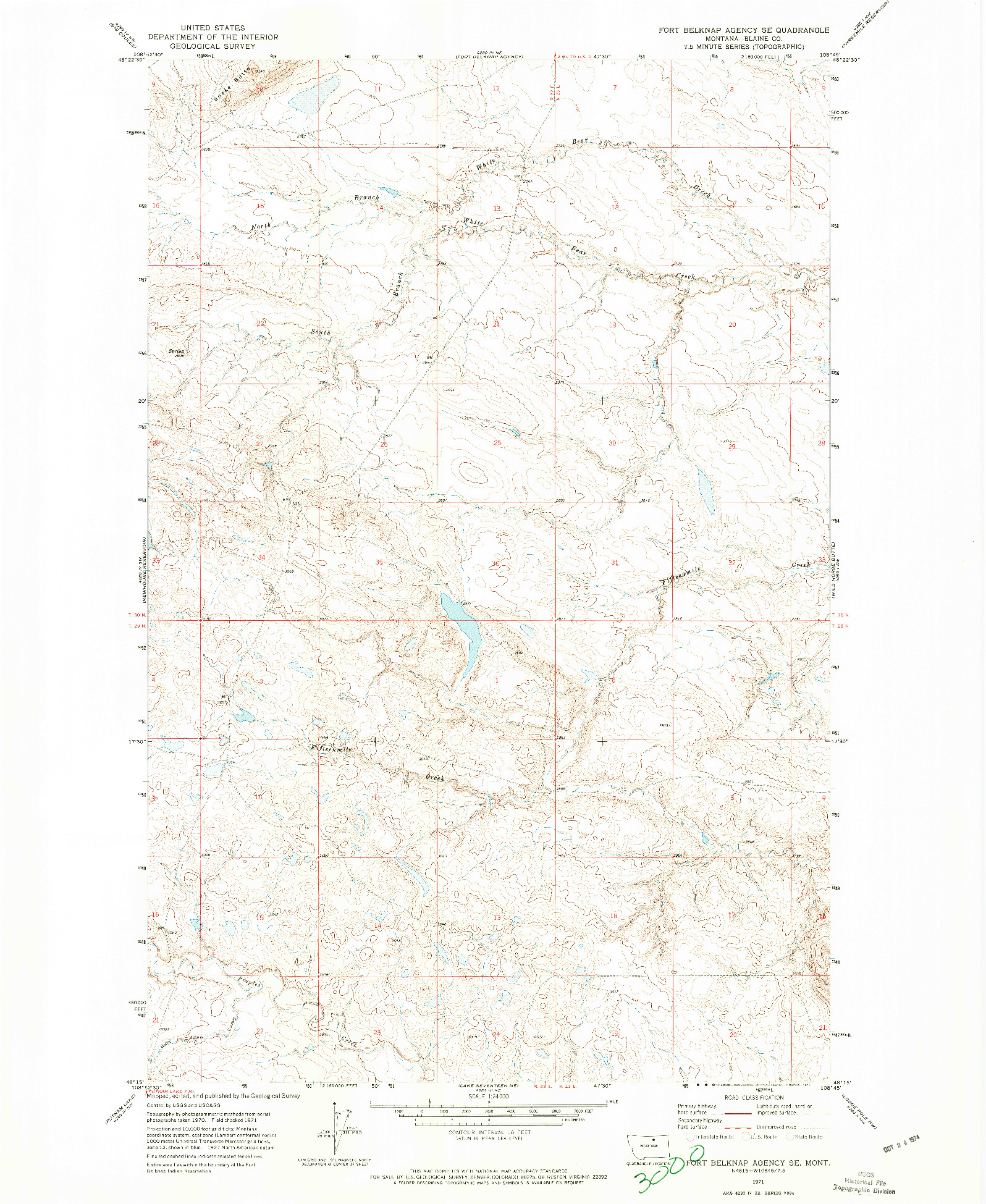 USGS 1:24000-SCALE QUADRANGLE FOR FORT BELKNAP AGENCY SE, MT 1971