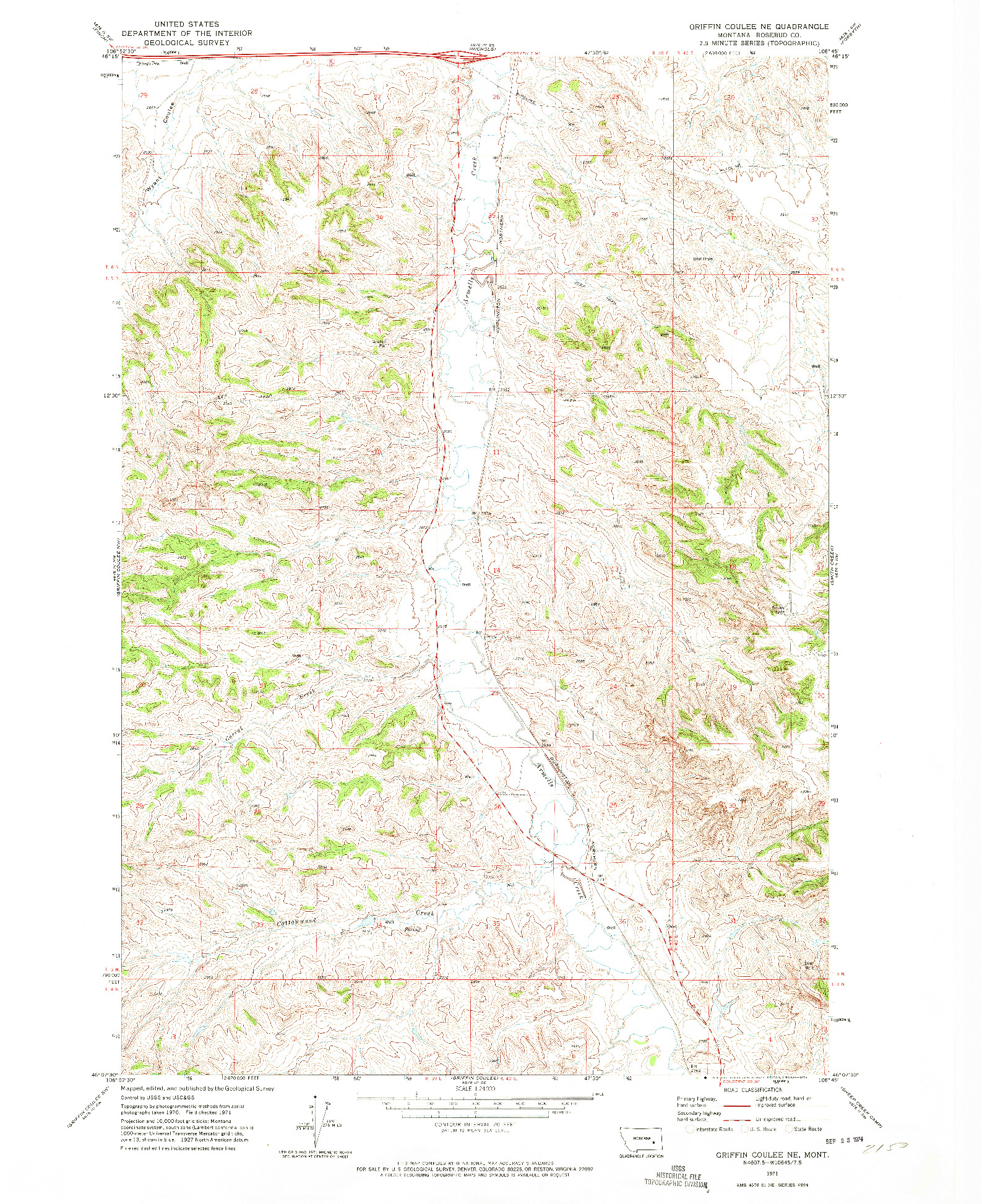 USGS 1:24000-SCALE QUADRANGLE FOR GRIFFIN COULEE NE, MT 1971