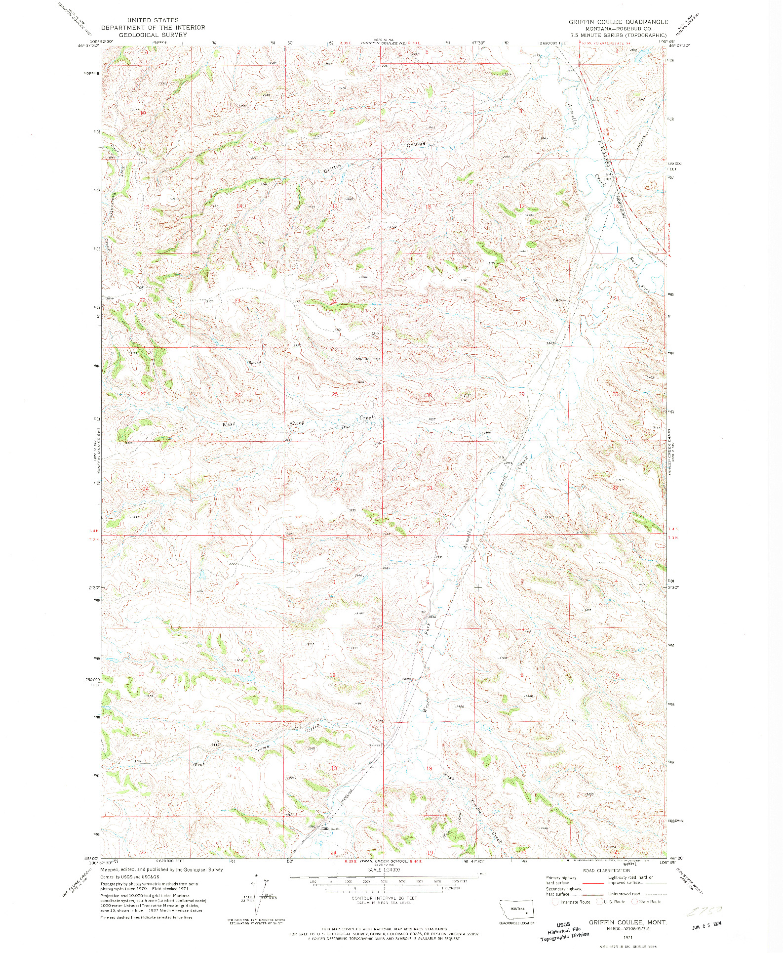 USGS 1:24000-SCALE QUADRANGLE FOR GRIFFIN COULEE, MT 1971