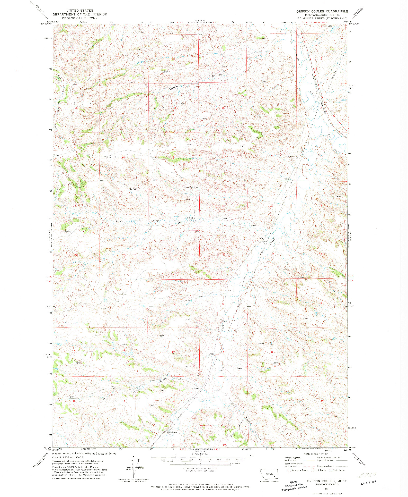 USGS 1:24000-SCALE QUADRANGLE FOR GRIFFIN COULEE, MT 1971