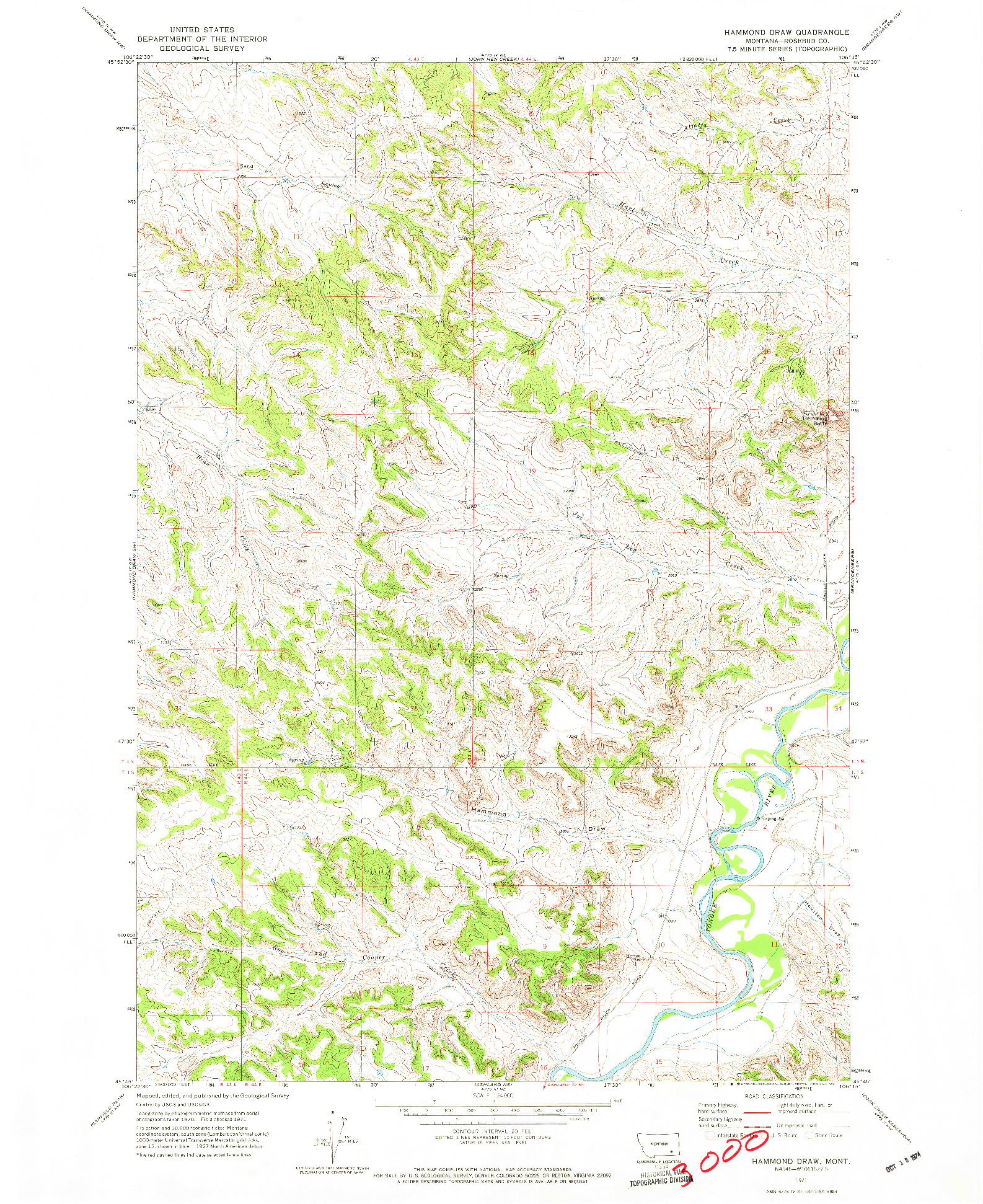 USGS 1:24000-SCALE QUADRANGLE FOR HAMMOND DRAW, MT 1971