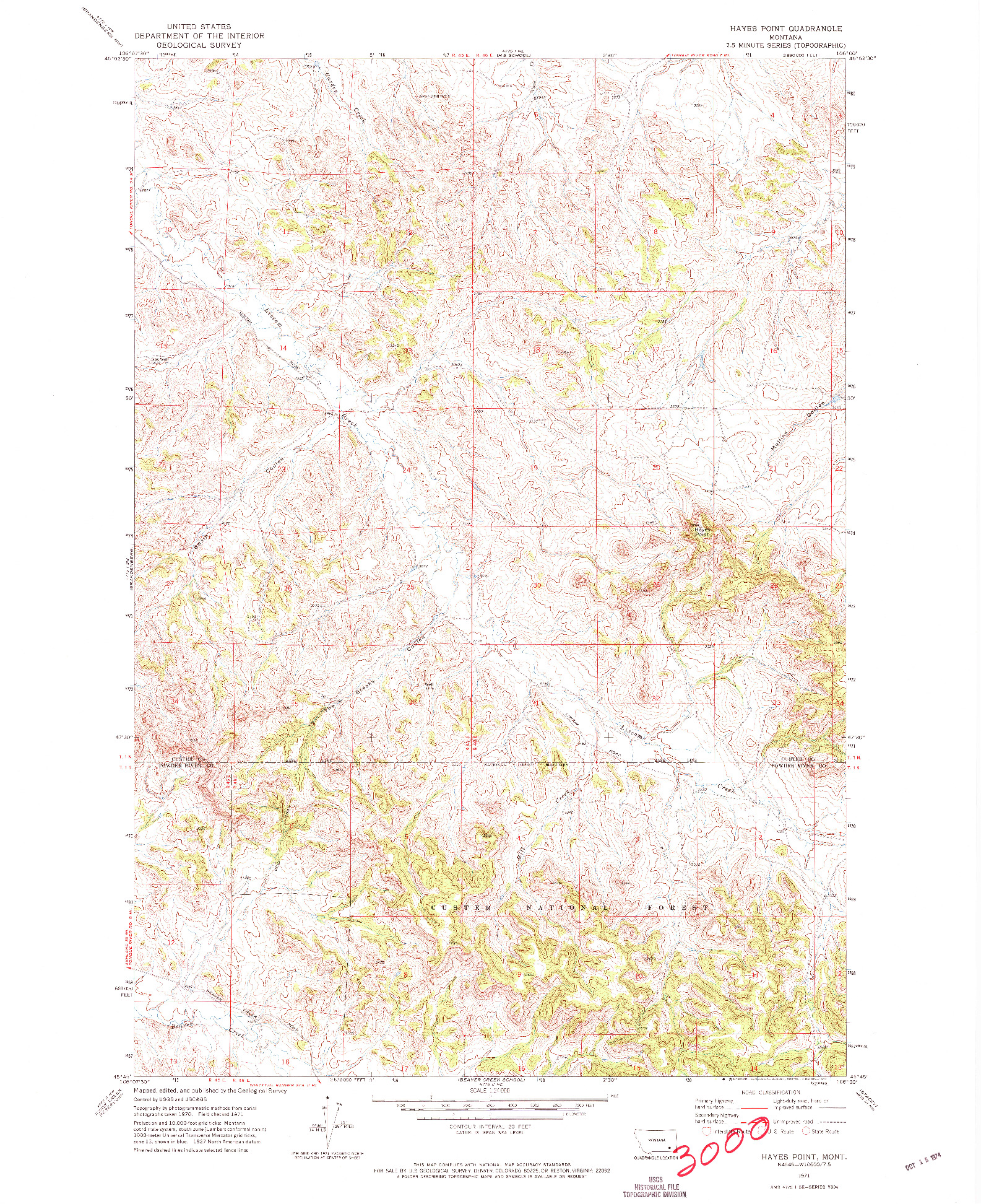 USGS 1:24000-SCALE QUADRANGLE FOR HAYES POINT, MT 1971